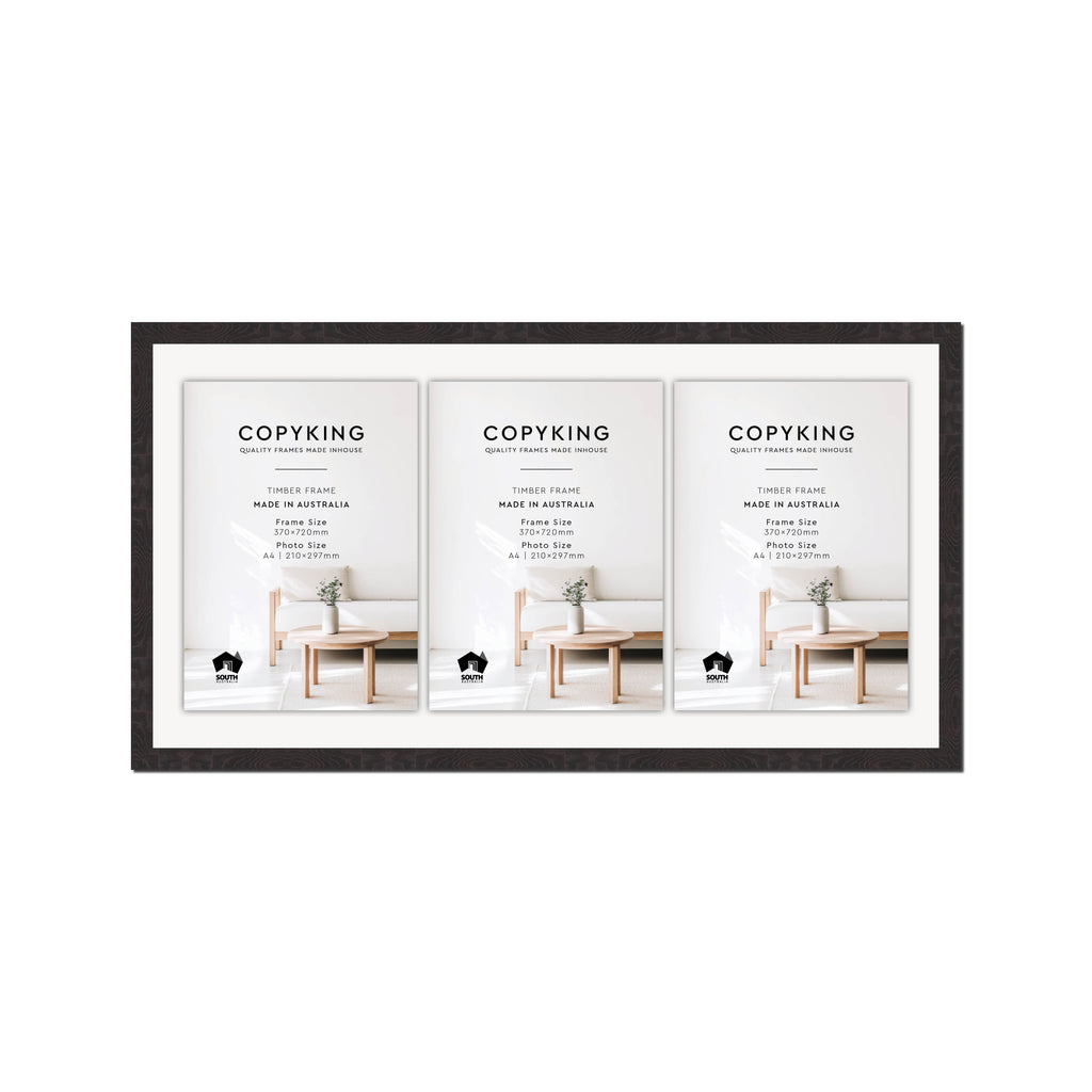 Botanica Black 20mm Wood Certificate Frame - 370mm x 720mm - 3 Certificates (A4)