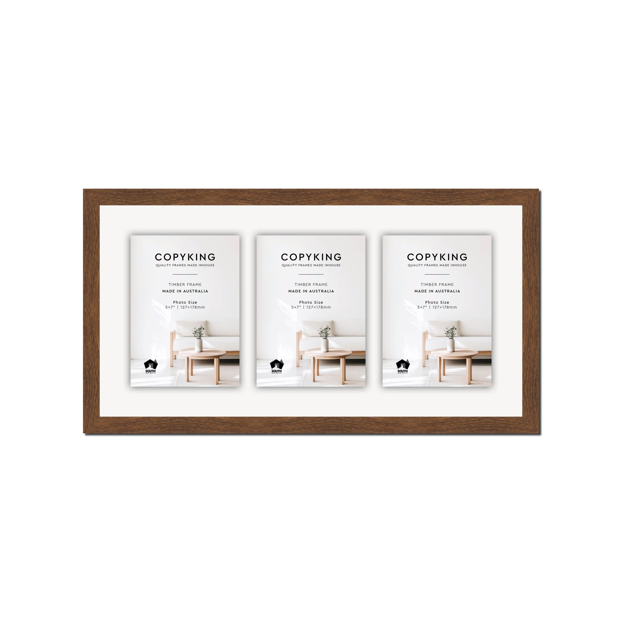Botanica Chocolate 20mm Wood Collage Photo Frame - 10" x 20" - 3 Photos (5" x 7")
