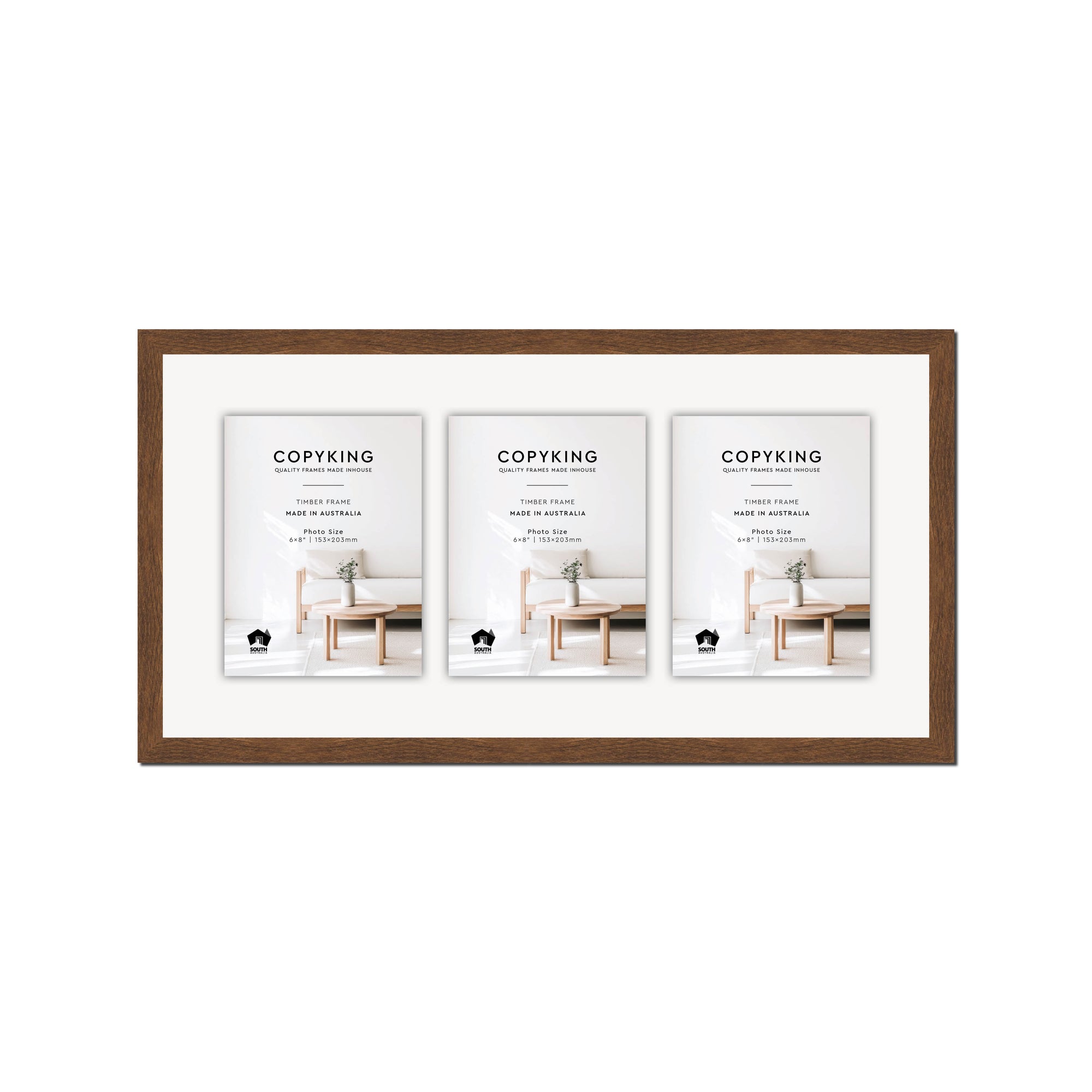 Botanica Chocolate 20mm Wood Collage Photo Frame - 12" x 24" - 3 Photos (6" x 8")