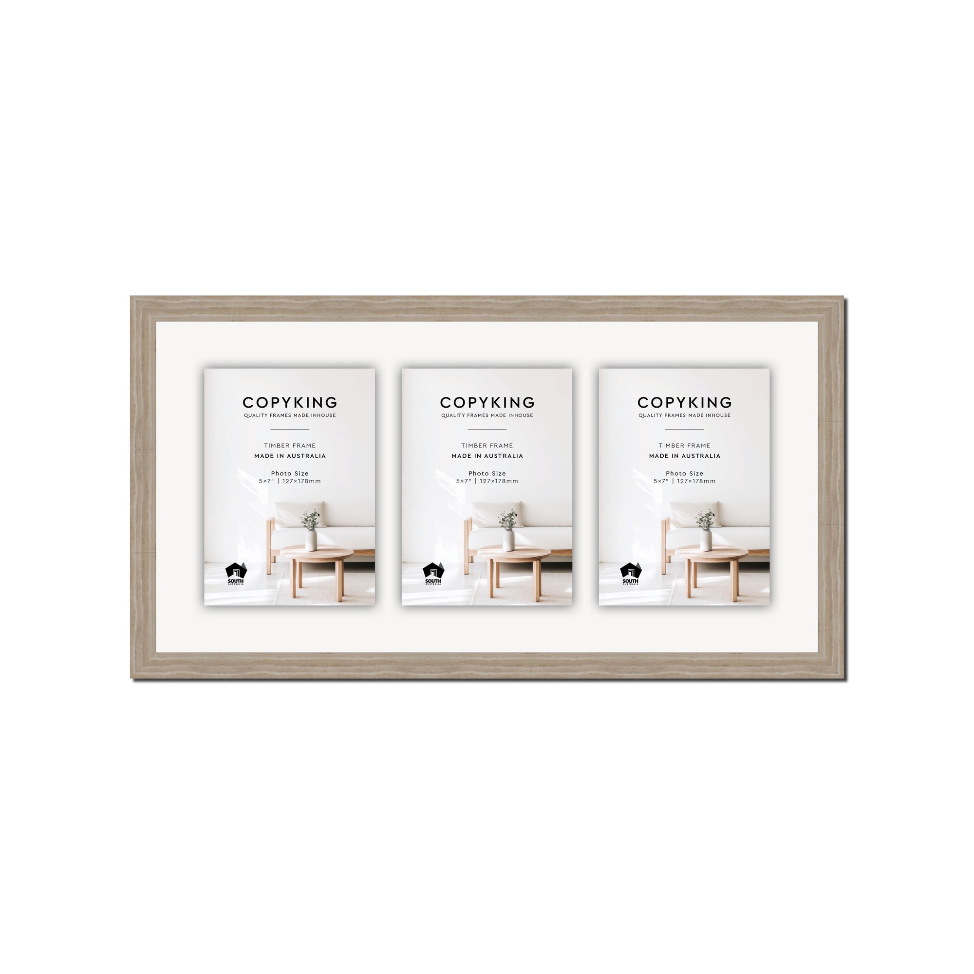 Botanica Taupe 20mm Wood Collage Photo Frame - 10" x 20" - 3 Photos (5" x 7")
