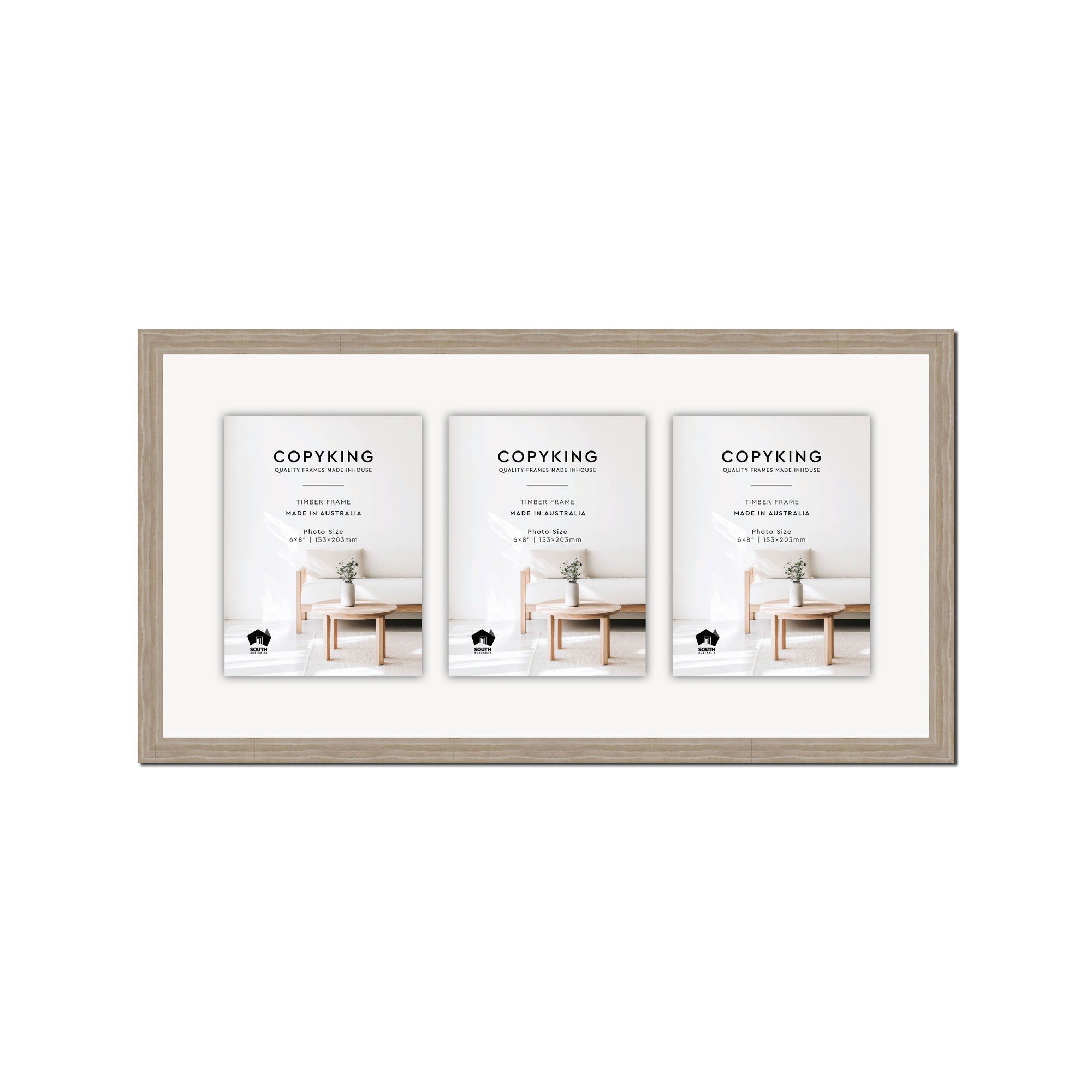 Botanica Taupe 20mm Wood Collage Photo Frame - 12" x 24" - 3 Photos (6" x 8")
