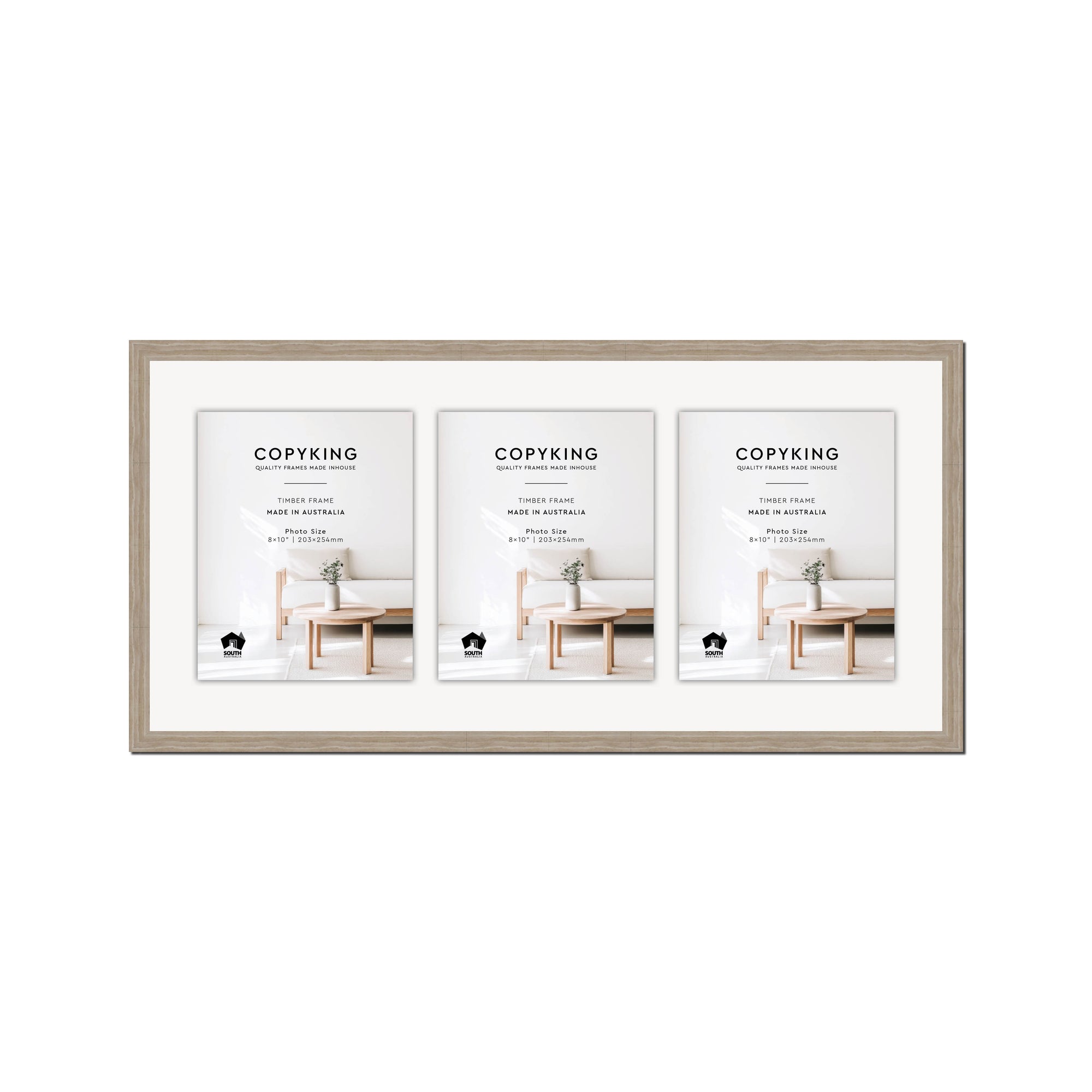 Botanica Taupe 20mm Wood Collage Photo Frame - 14" x 30" - 3 Photos (8" x 10")