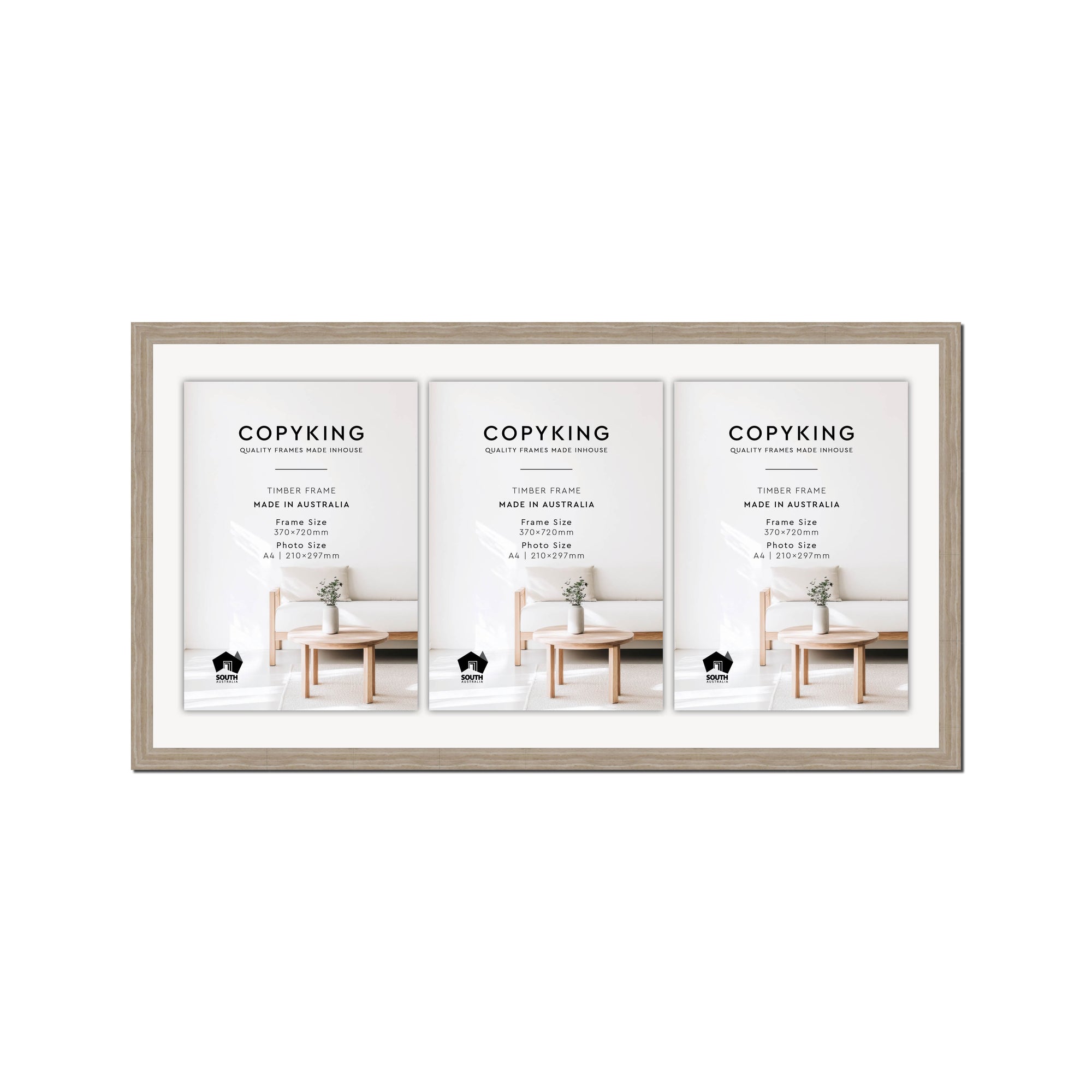 Botanica Taupe 20mm Wood Certificate Frame - 370mm x 720mm - 3 Certificates (A4)