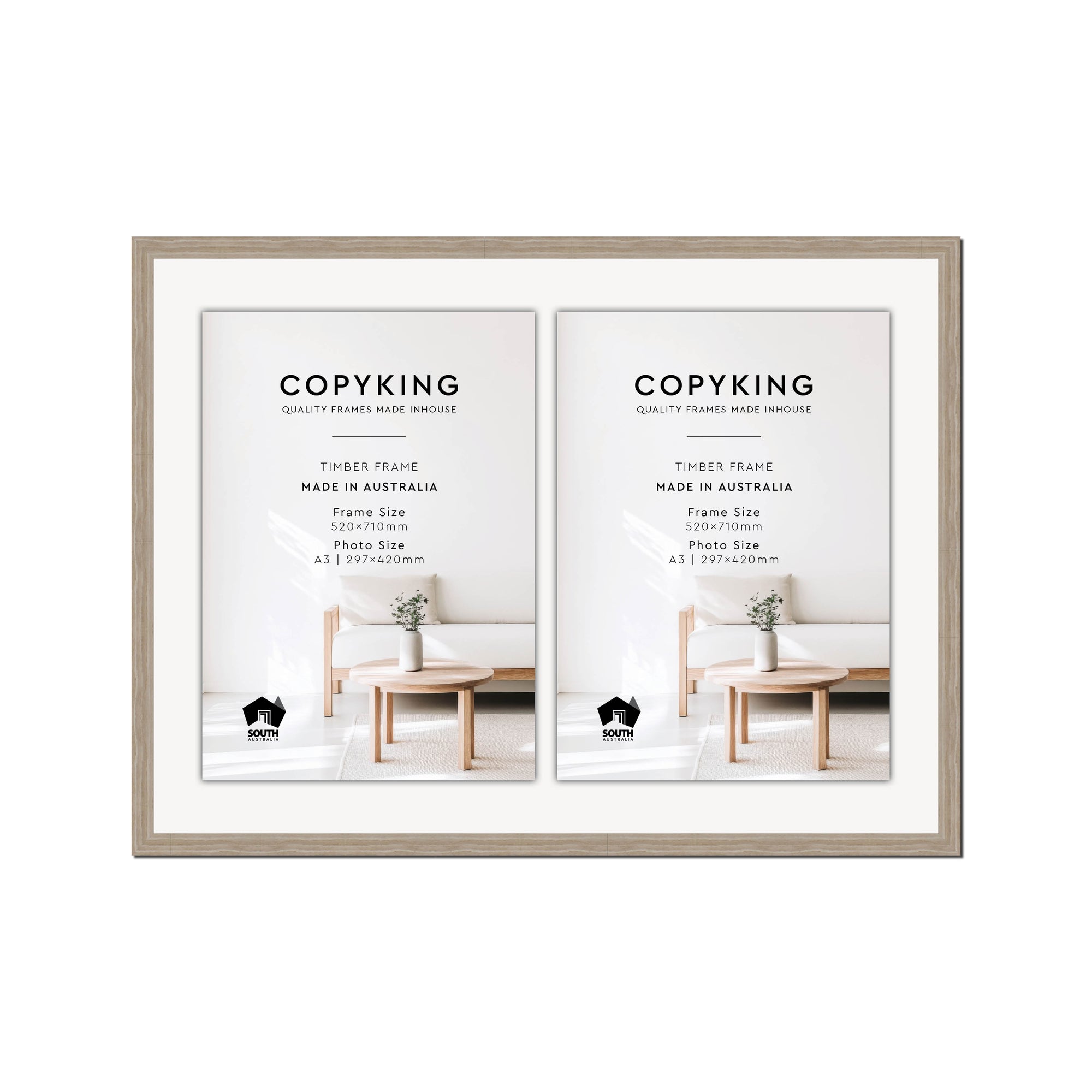 Botanica Taupe 20mm Wood Certificate Frame - 520mm x 710mm - 2 Certificates (A3)