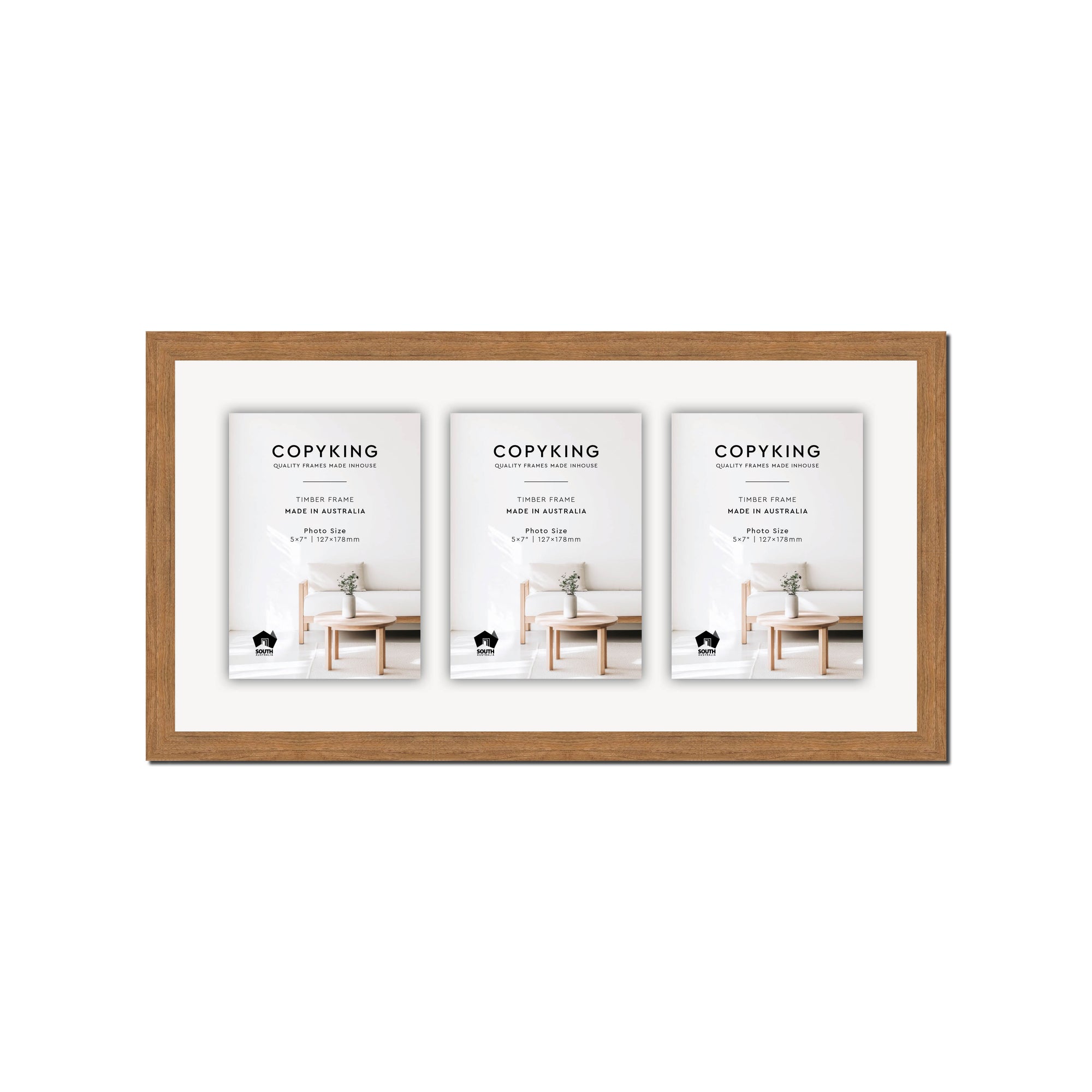 Botanica Teak 20mm Wood Collage Photo Frame - 10" x 20" - 3 Photos (5" x 7")