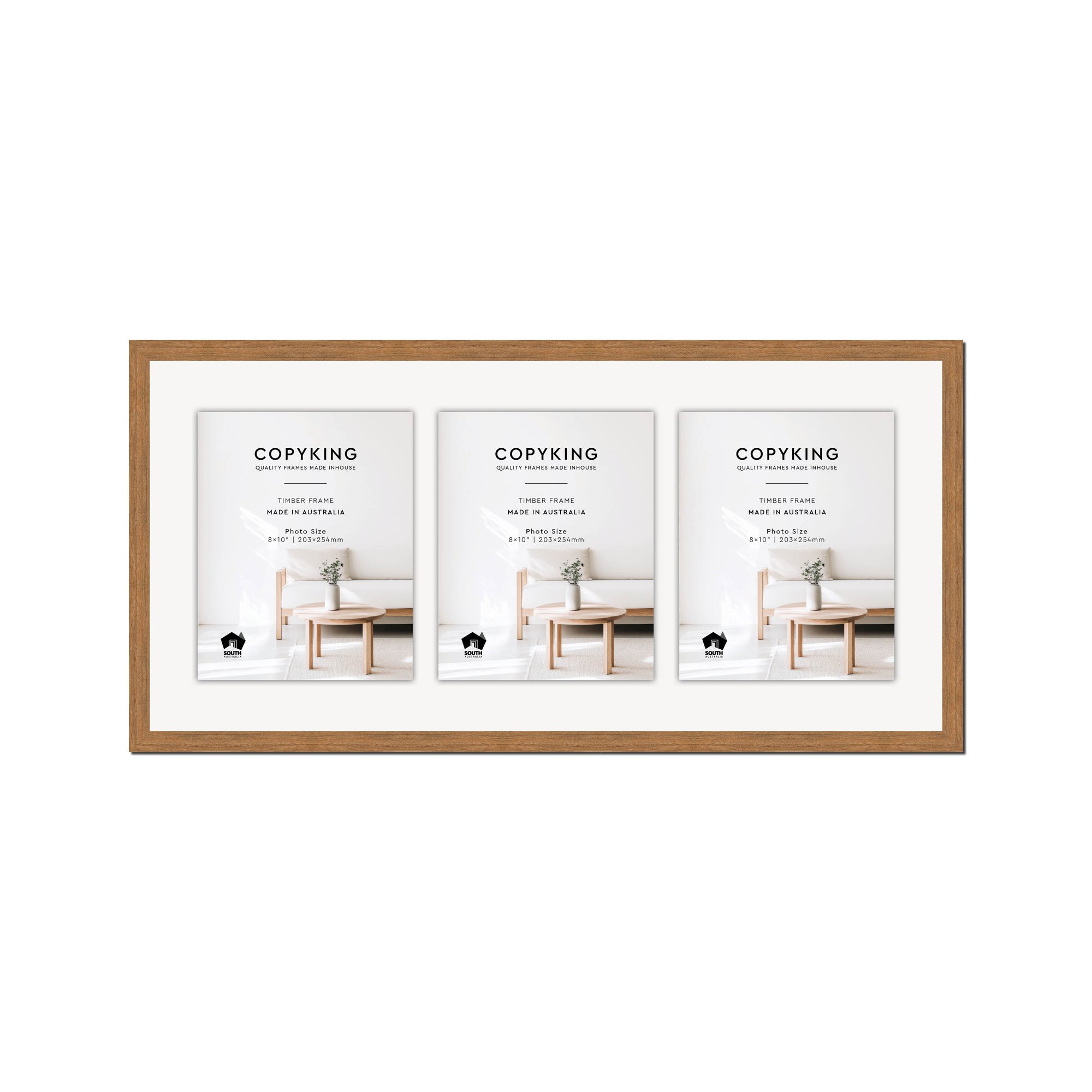 Botanica Teak 20mm Wood Collage Photo Frame - 14" x 30" - 3 Photos (8" x 10")