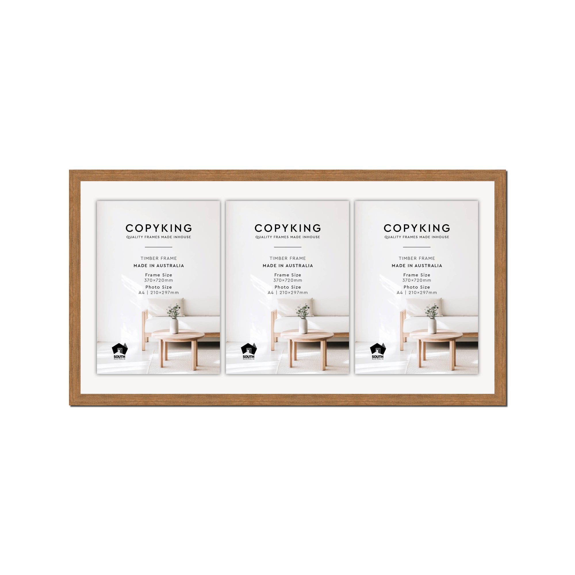 Botanica Teak 20mm Wood Certificate Frame - 370mm x 720mm - 3 Certificates (A4)