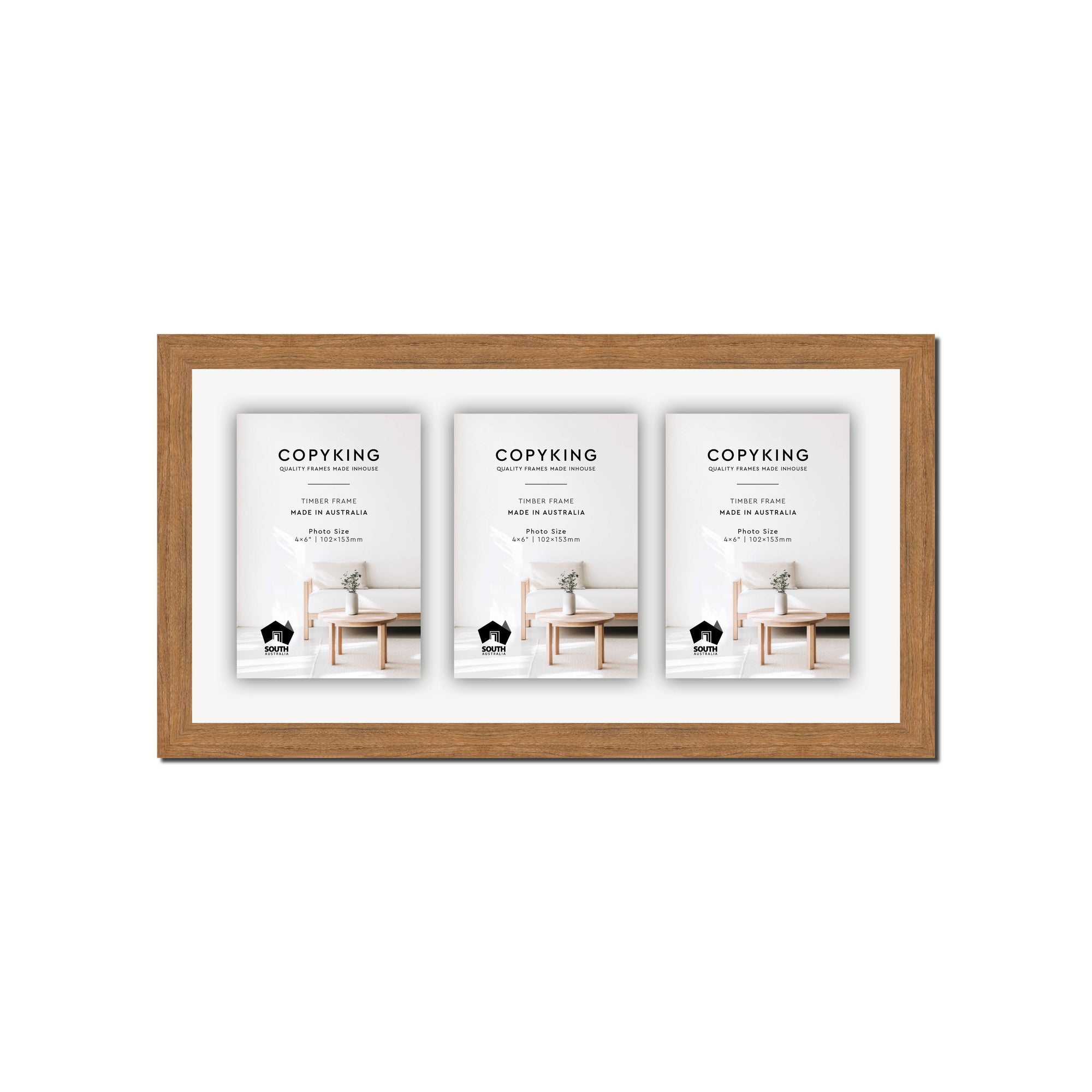 Botanica Teak 20mm Wood Collage Photo Frame - 8" x 16" - 3 Photos (4" x 6")