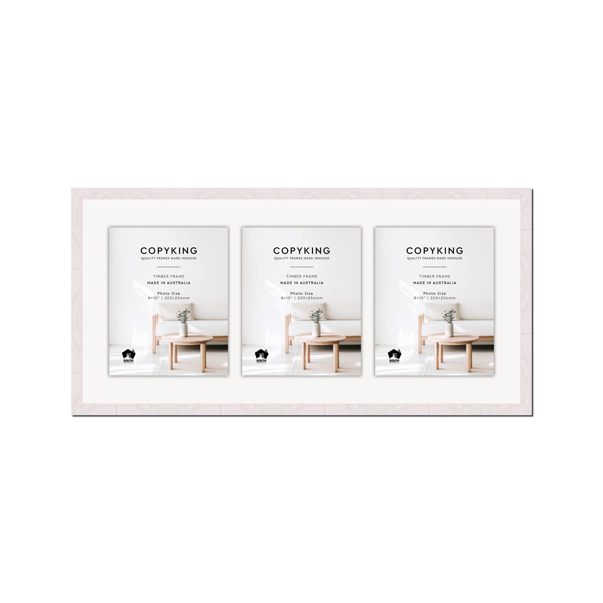 Botanica White 20mm Wood Collage Photo Frame - 14" x 30" - 3 Photos (8" x 10")