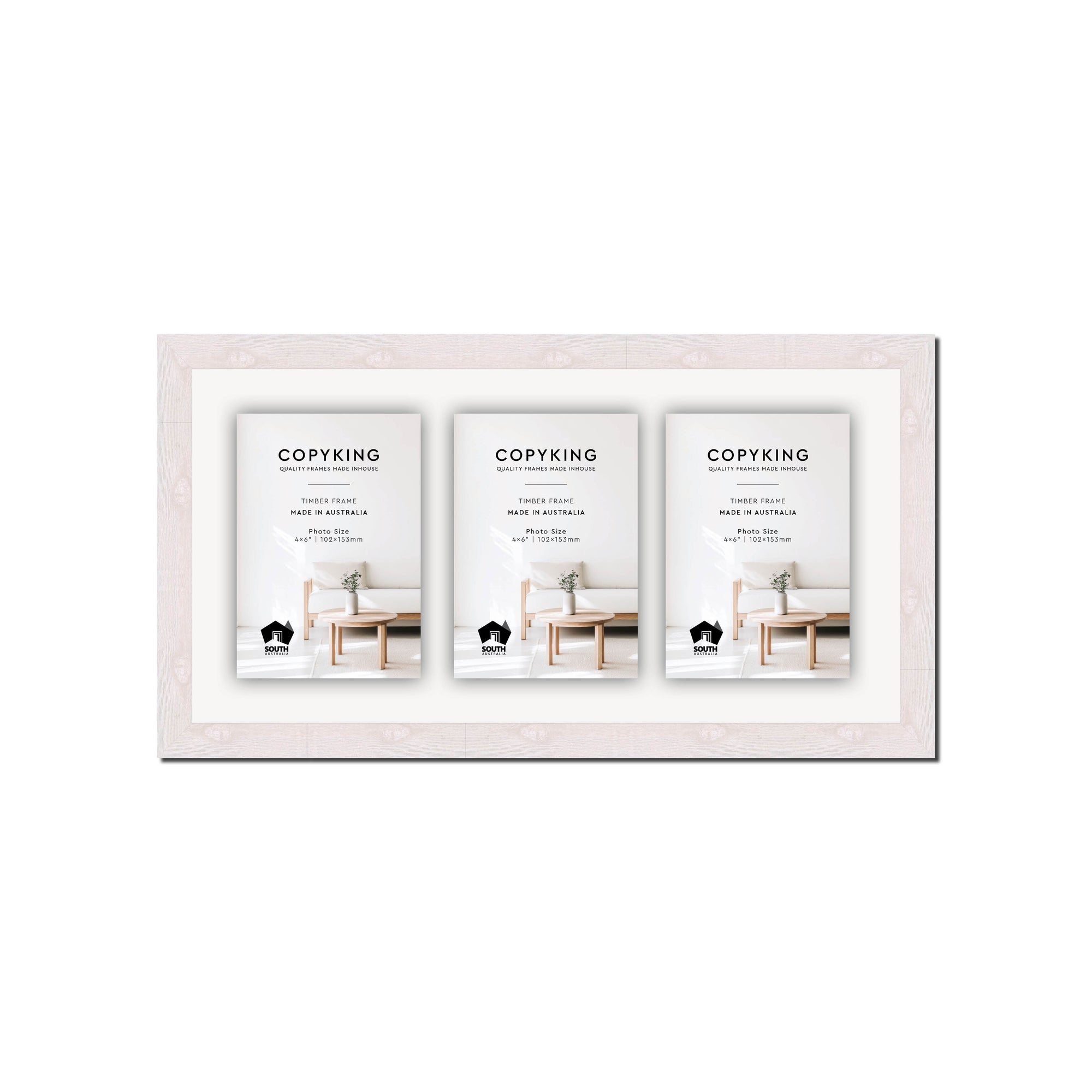 Botanica White 20mm Wood Collage Photo Frame - 8" x 16" - 3 Photos (4" x 6")