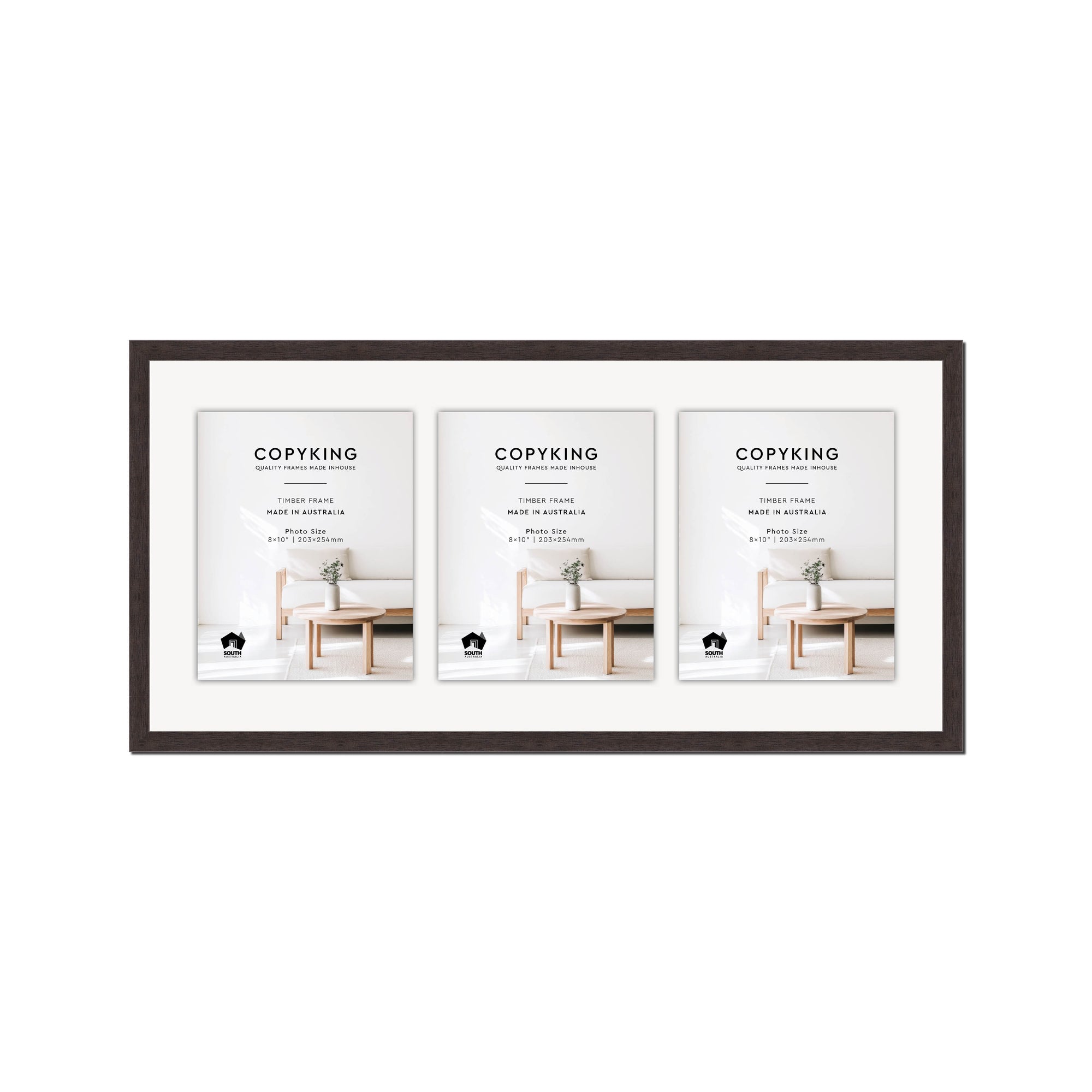 Charcoal 20mm Wood Collage Photo Frame - 14" x 30" - 3 Photos (8" x 10")