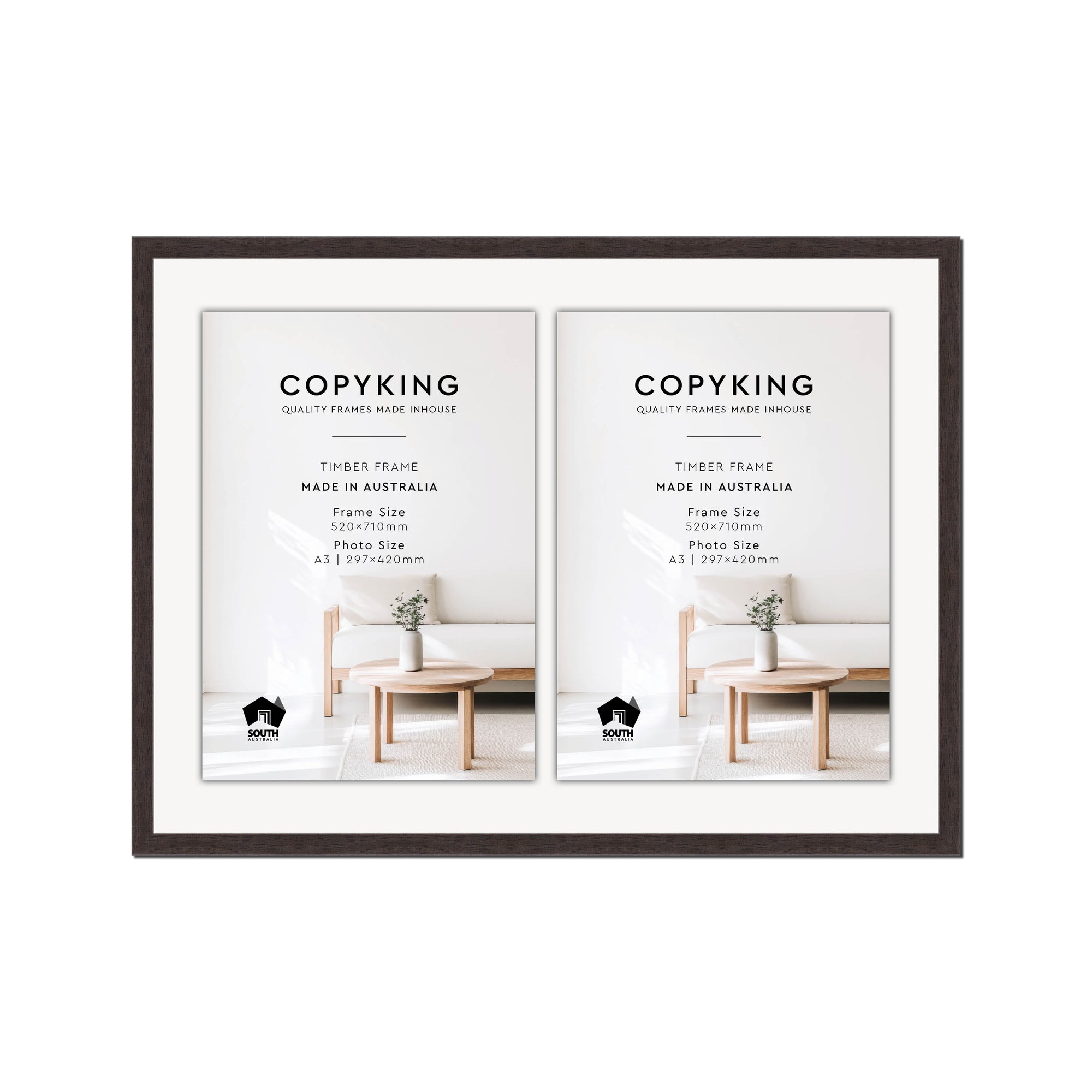 Charcoal 20mm Wood Certificate Frame - 520mm x 710mm - 2 Certificates (A3)