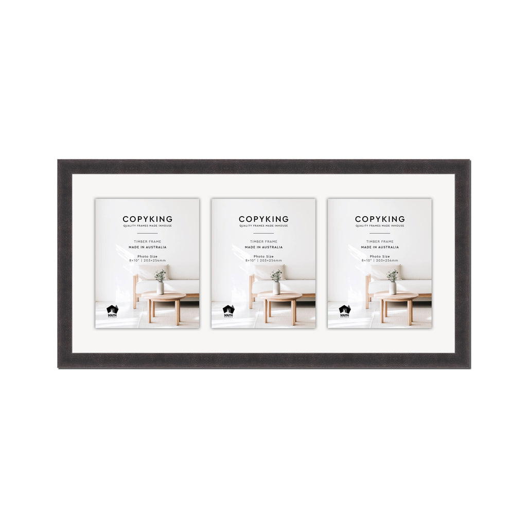 Charcoal 30mm Wood Collage Photo Frame - 14" x 30" - 3 Photos (8" x 10")