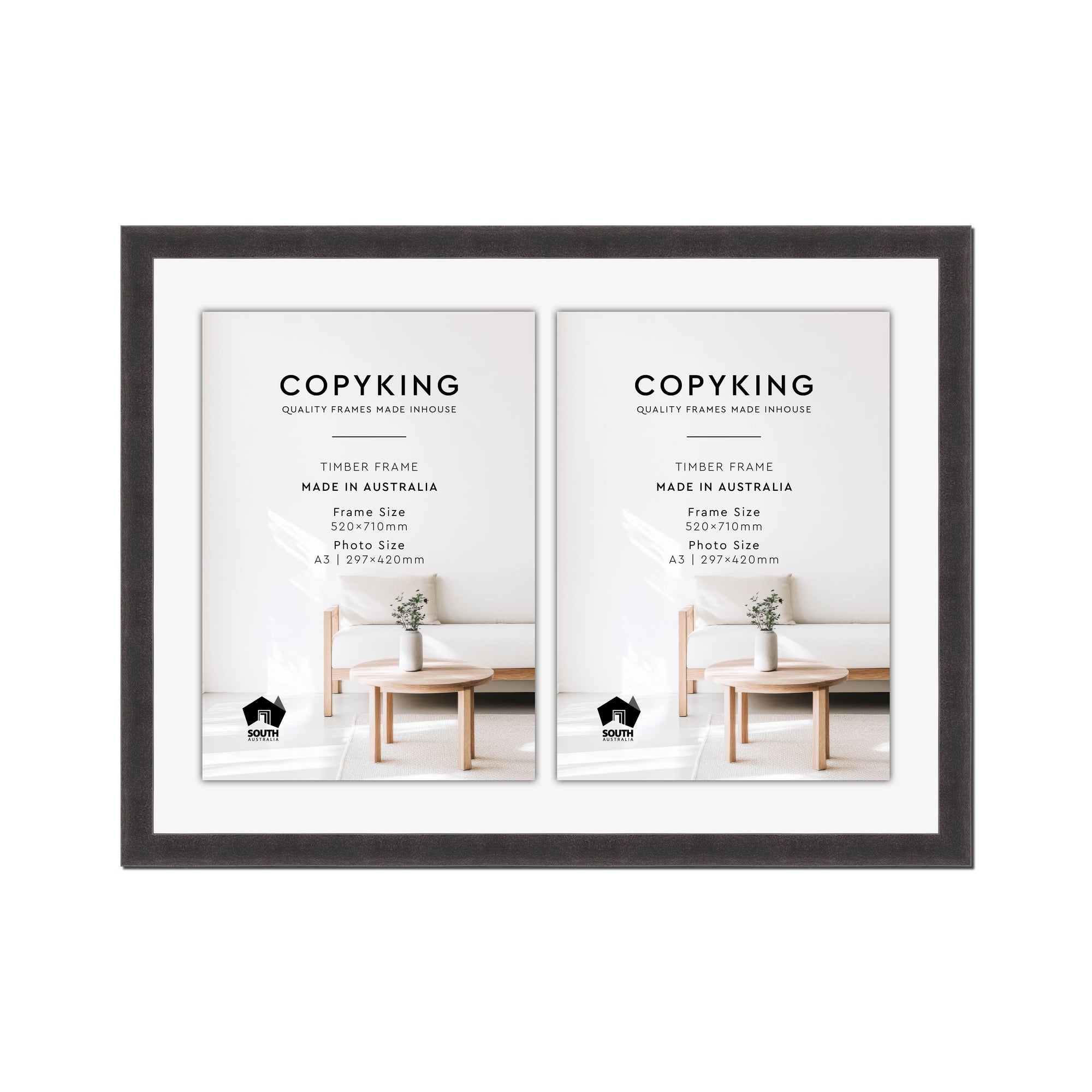 Charcoal 30mm Wood Certificate Frame - 520mm x 710mm - 2 Certificates (A3)