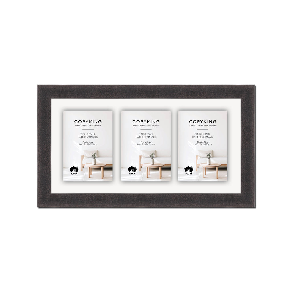Charcoal 30mm Wood Collage Photo Frame - 8" x 16" - 3 Photos (4" x 6")
