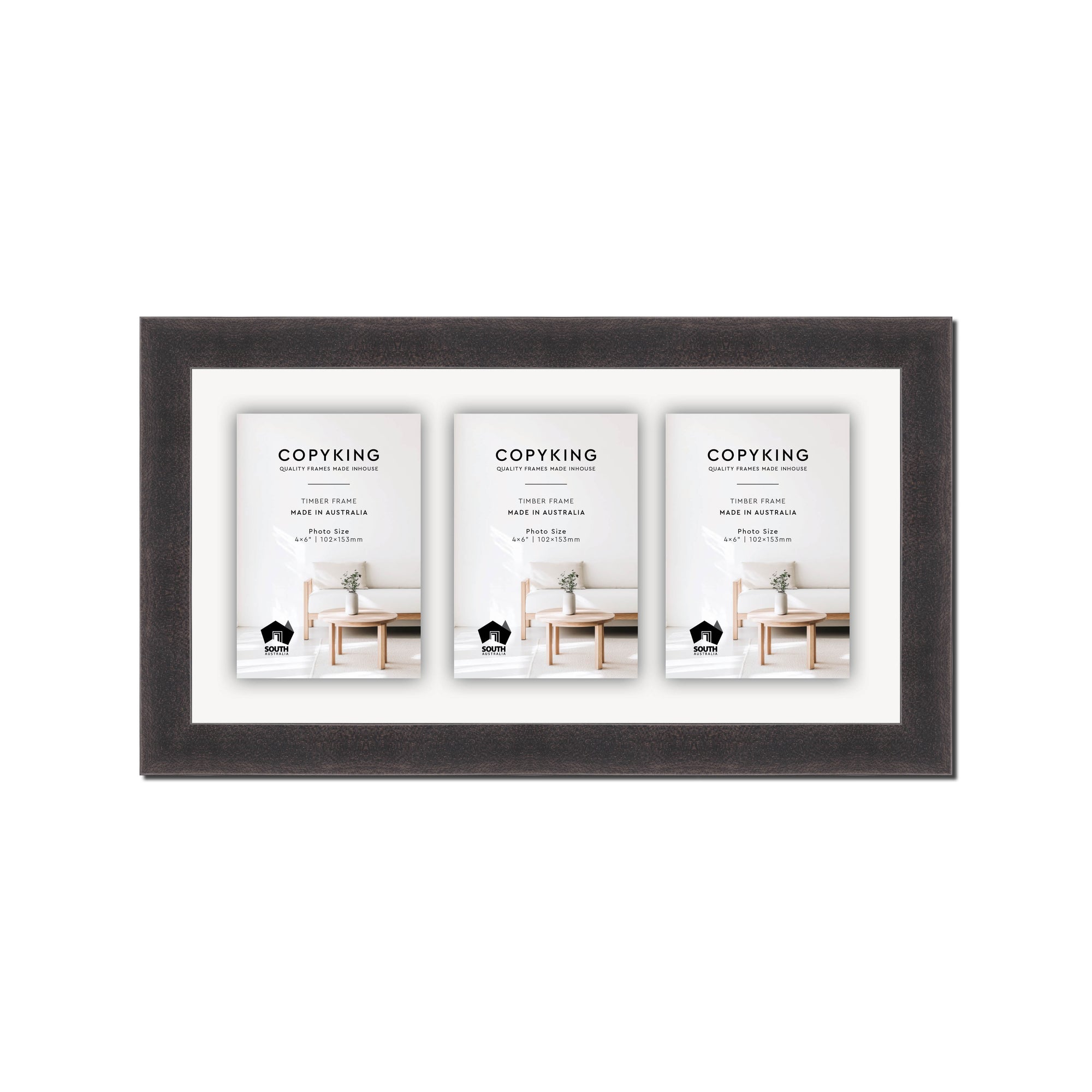 Charcoal 30mm Wood Collage Photo Frame - 8" x 16" - 3 Photos (4" x 6")