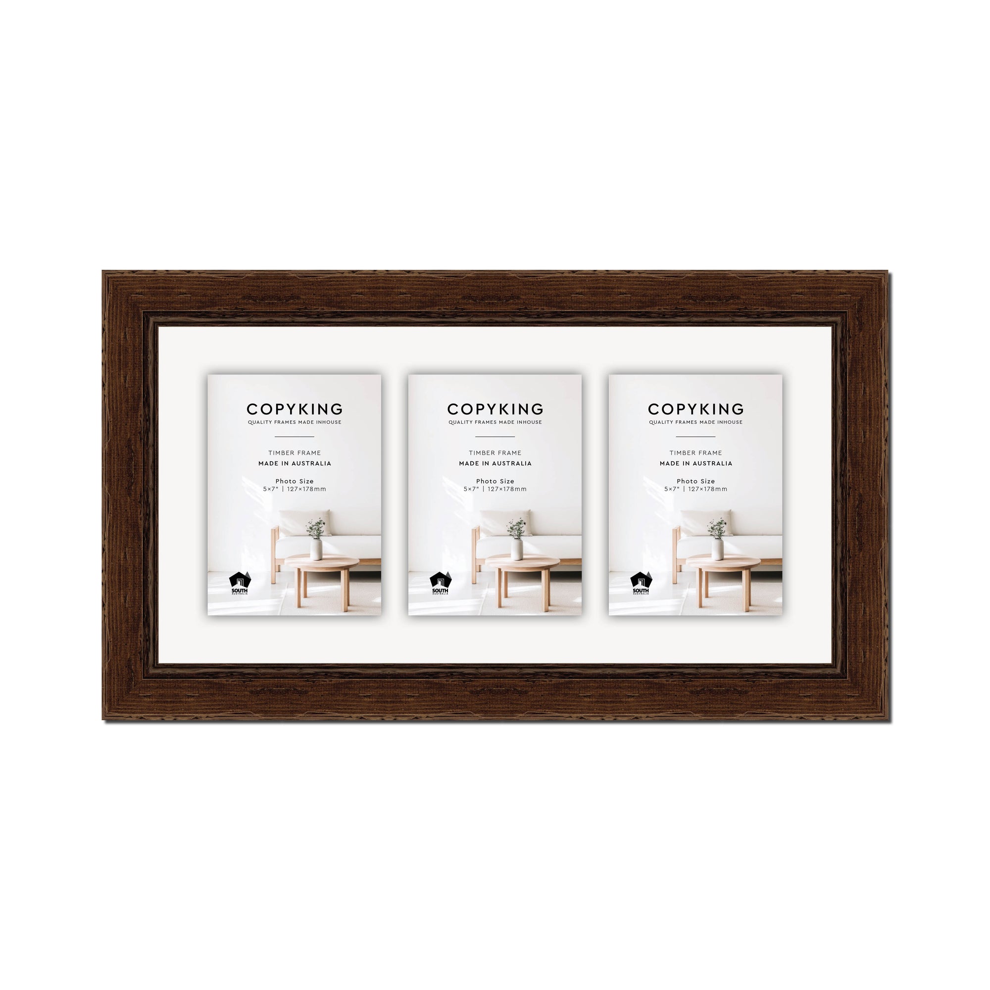 Chocolate 43mm Wood Collage Photo Frame - 10" x 20" - 3 Photos (5" x 7")
