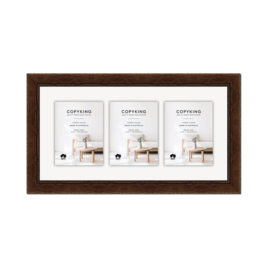 Chocolate 43mm Wood Collage Photo Frame - 12" x 24" - 3 Photos (6" x 8")
