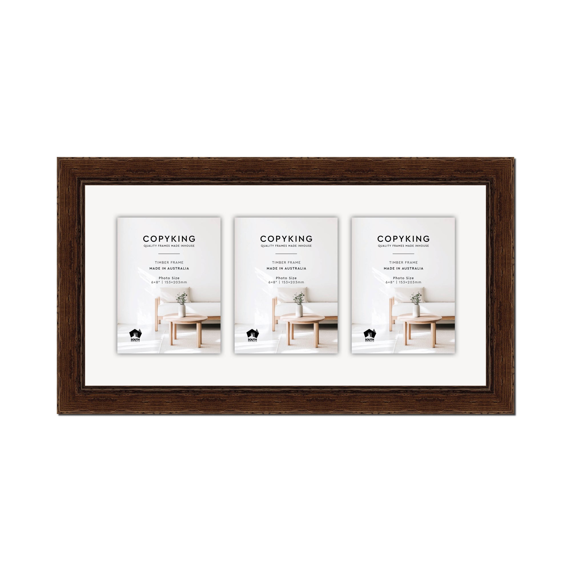 Chocolate 43mm Wood Collage Photo Frame - 12" x 24" - 3 Photos (6" x 8")