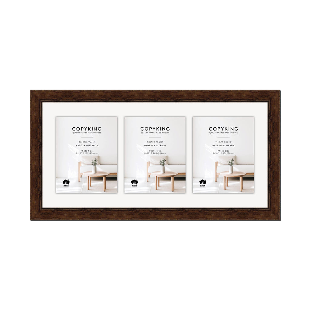 Chocolate 43mm Wood Collage Photo Frame - 14" x 30" - 3 Photos (8" x 10")