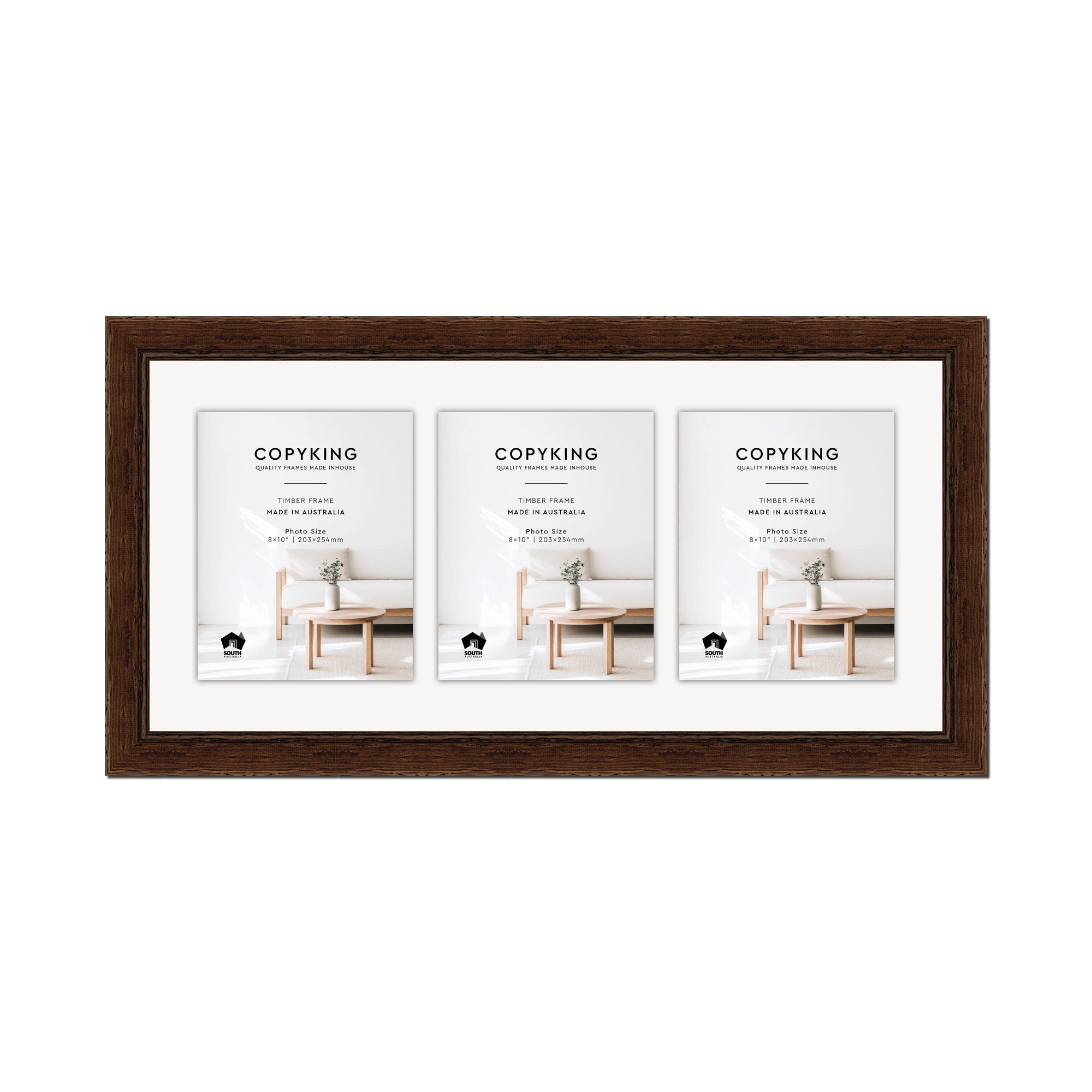 Chocolate 43mm Wood Collage Photo Frame - 14" x 30" - 3 Photos (8" x 10")