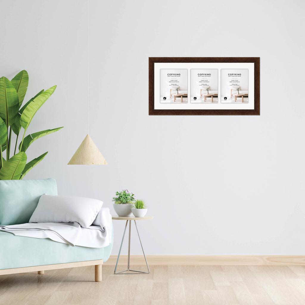 Chocolate 43mm Wood Collage Photo Frame - 14" x 30" - 3 Photos (8" x 10")