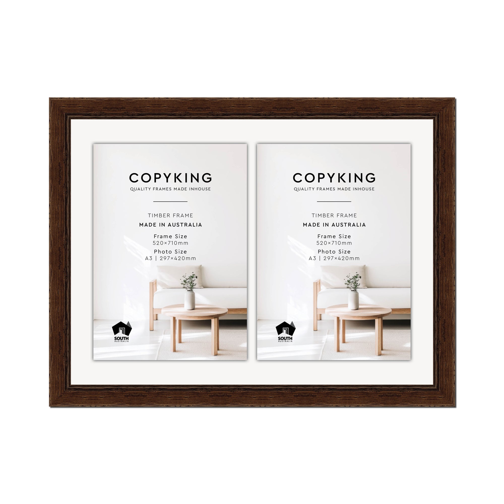 Chocolate 43mm Wood Certificate Frame - 520mm x 710mm - 2 Certificates (A3)