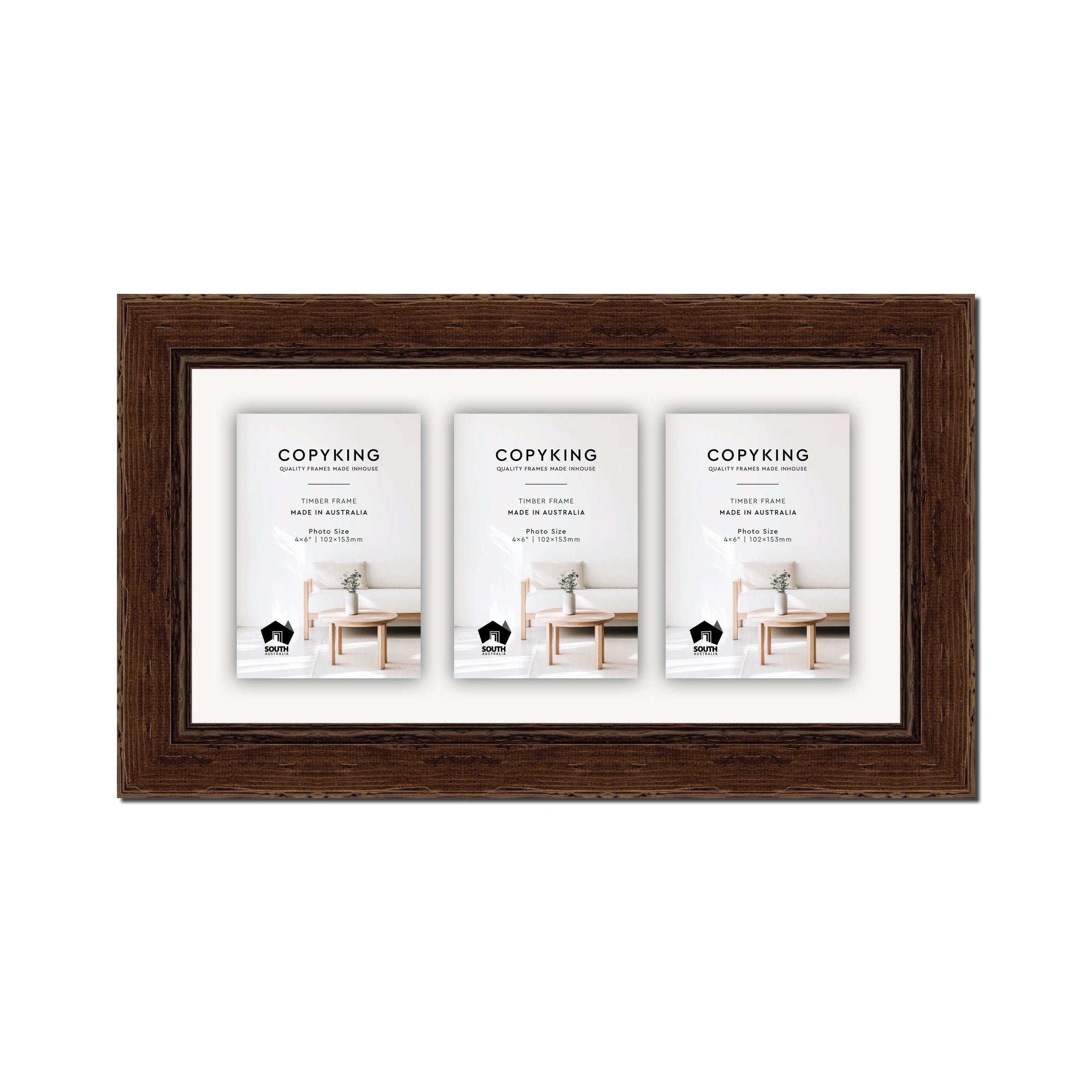 Chocolate 43mm Wood Collage Photo Frame - 8" x 16" - 3 Photos (4" x 6")