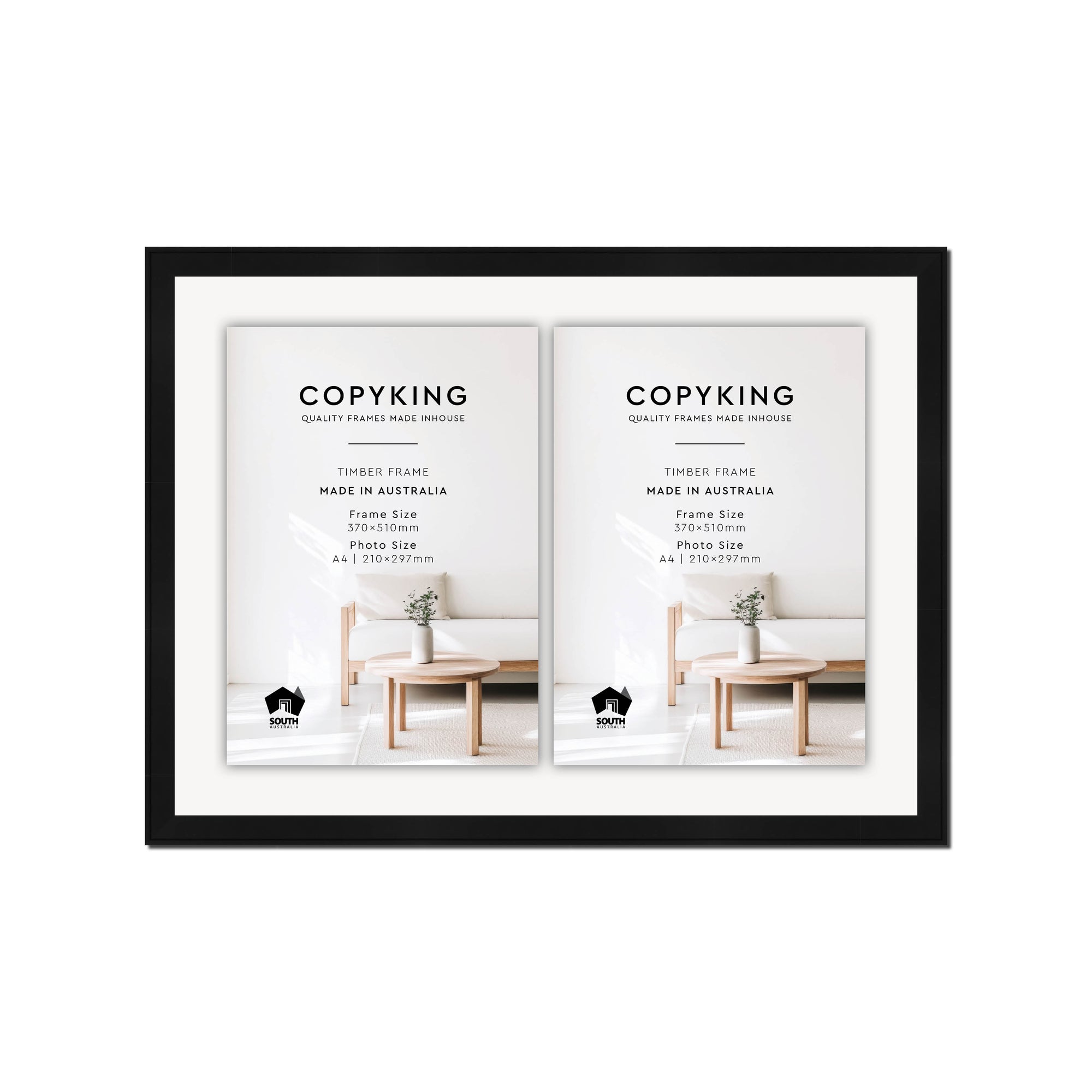 Duet Black 20mm Wood Certificate Frame - 370mm x 510mm - 2 Certificates (A4)