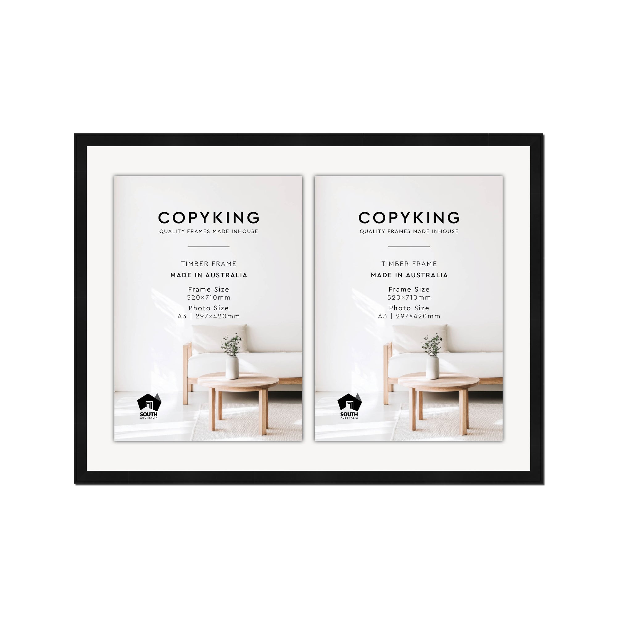 Duet Black 20mm Wood Certificate Frame - 520mm x 710mm - 2 Certificates (A3)