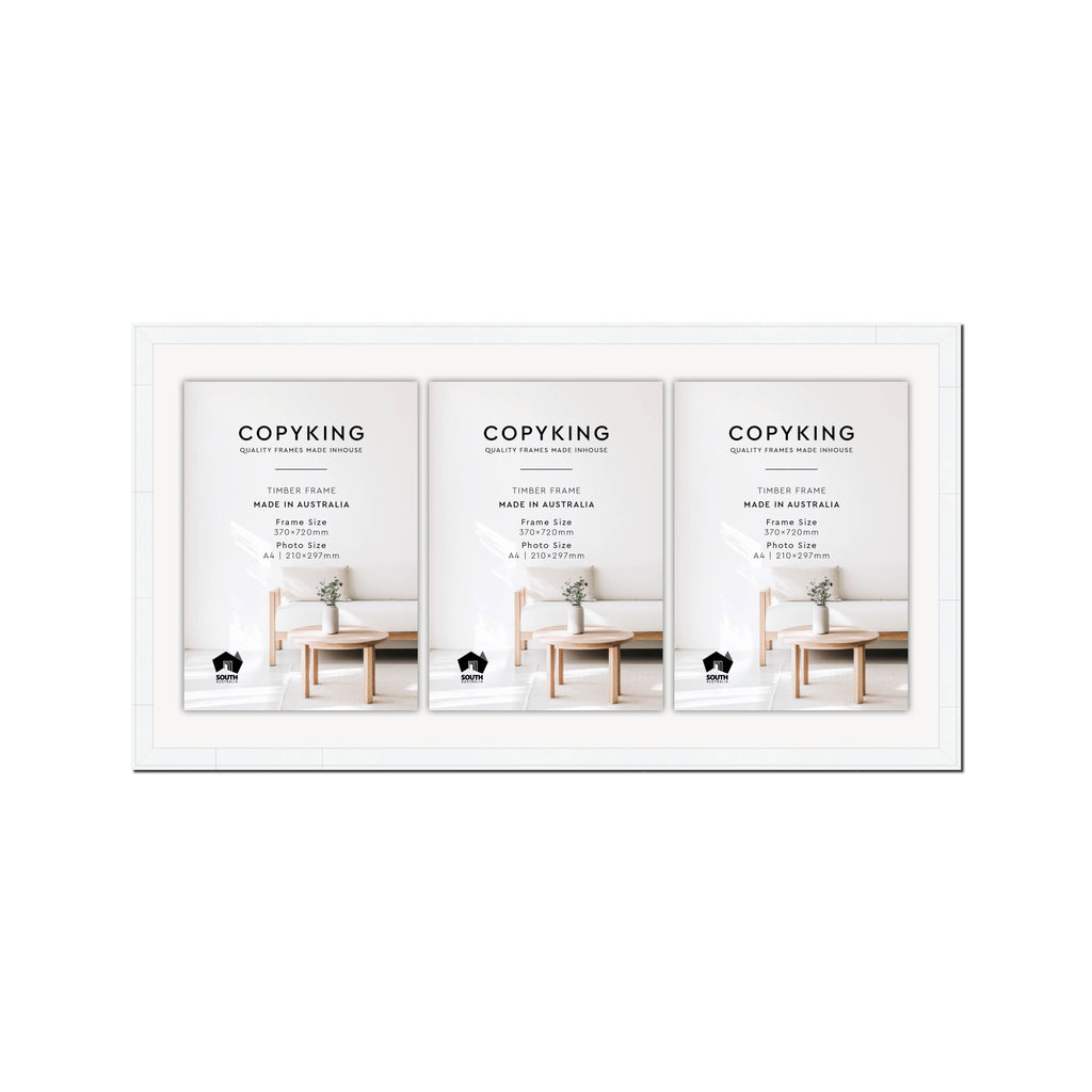 Duet White 20mm Wood Certificate Frame - 370mm x 720mm - 3 Certificates (A4)