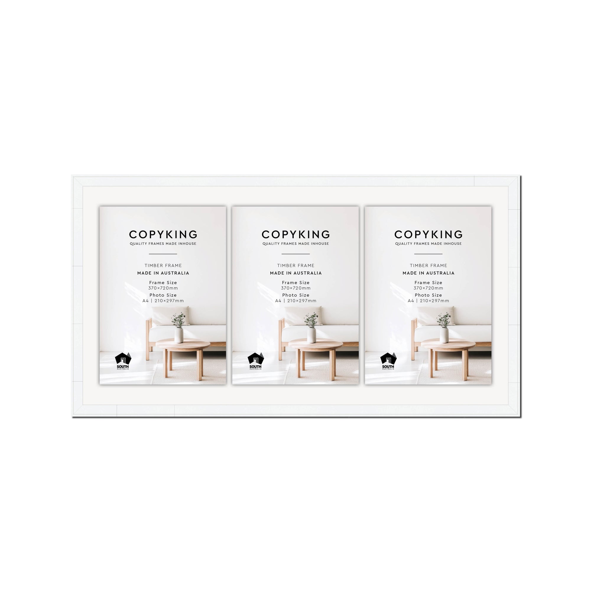 Duet White 20mm Wood Certificate Frame - 370mm x 720mm - 3 Certificates (A4)