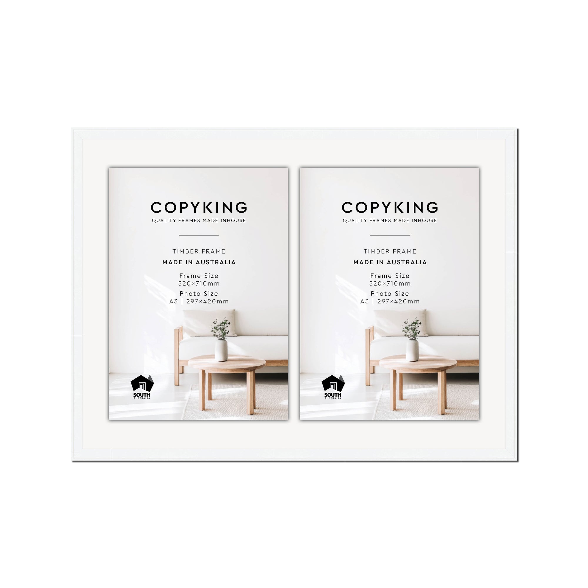 Duet White 20mm Wood Certificate Frame - 520mm x 710mm - 2 Certificates (A3)