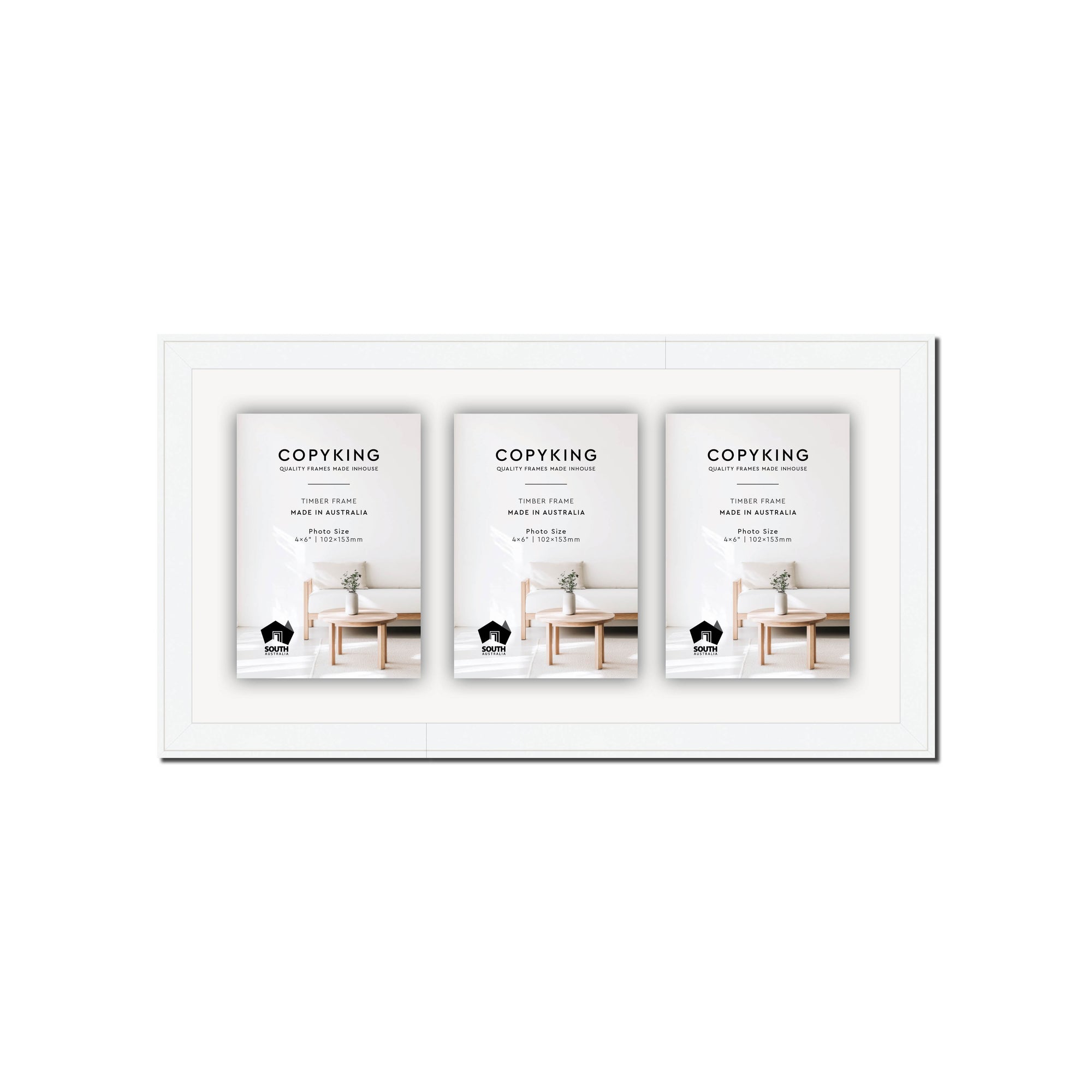 Duet White 20mm Wood Collage Photo Frame - 8" x 16" - 3 Photos (4" x 6")