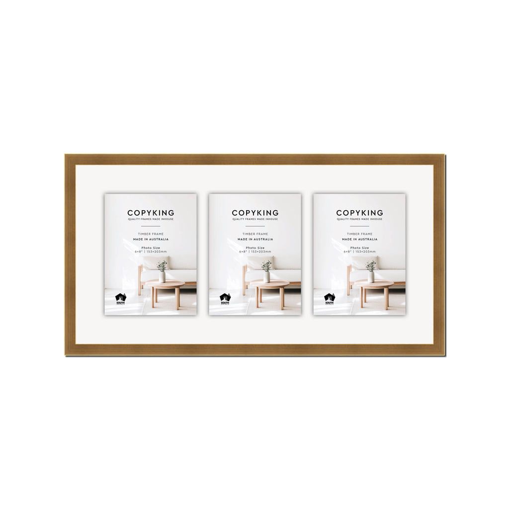 Gold 20mm Wood Collage Photo Frame - 12" x 24" - 3 Photos (6" x 8")
