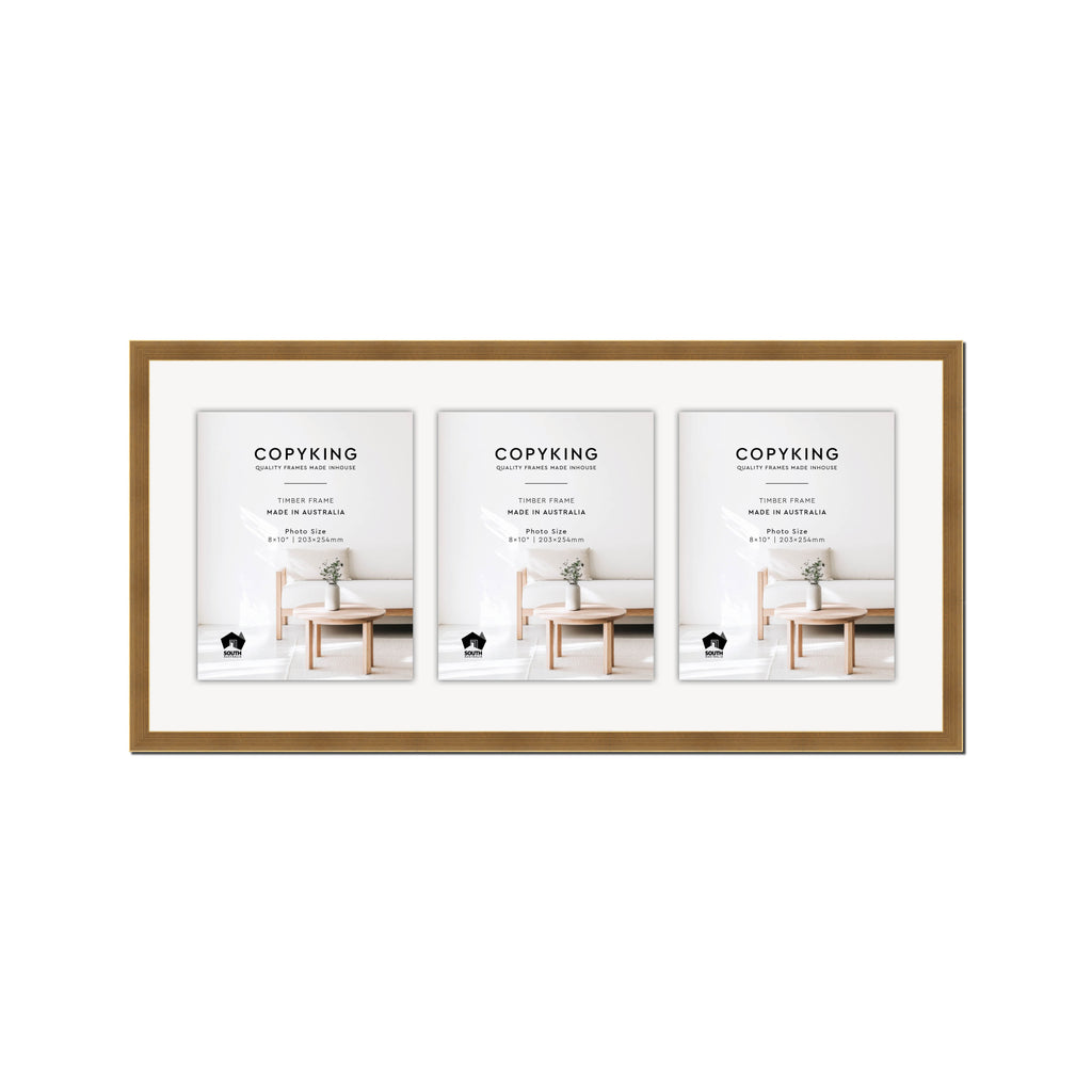 Gold 20mm Wood Collage Photo Frame - 14" x 30" - 3 Photos (8" x 10")