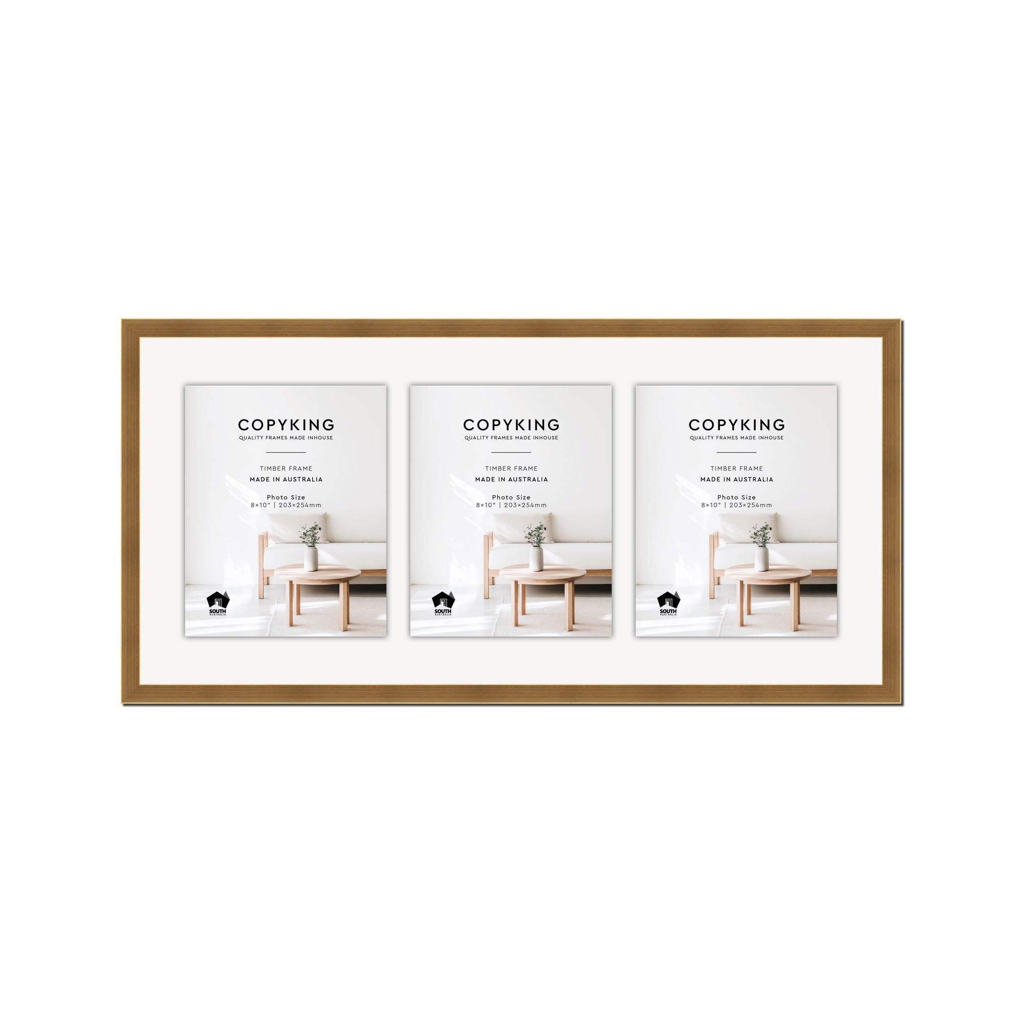 Gold 20mm Wood Collage Photo Frame - 14" x 30" - 3 Photos (8" x 10")
