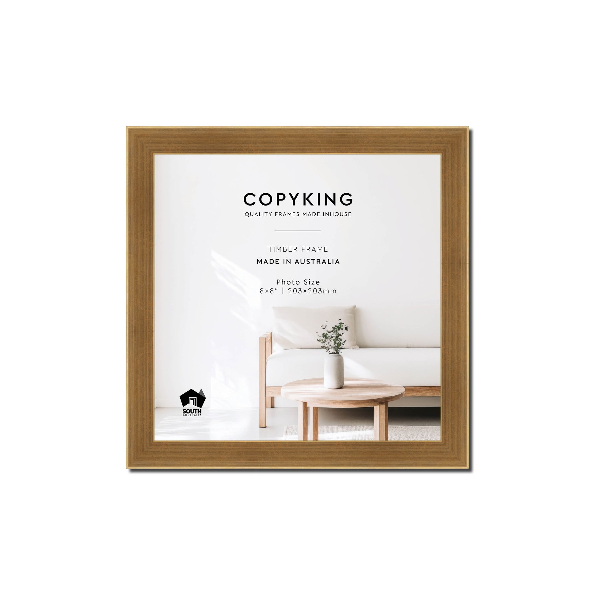 Gold 20mm Wood Square Photo Frame - 8" x 8" (203mm x 203mm)