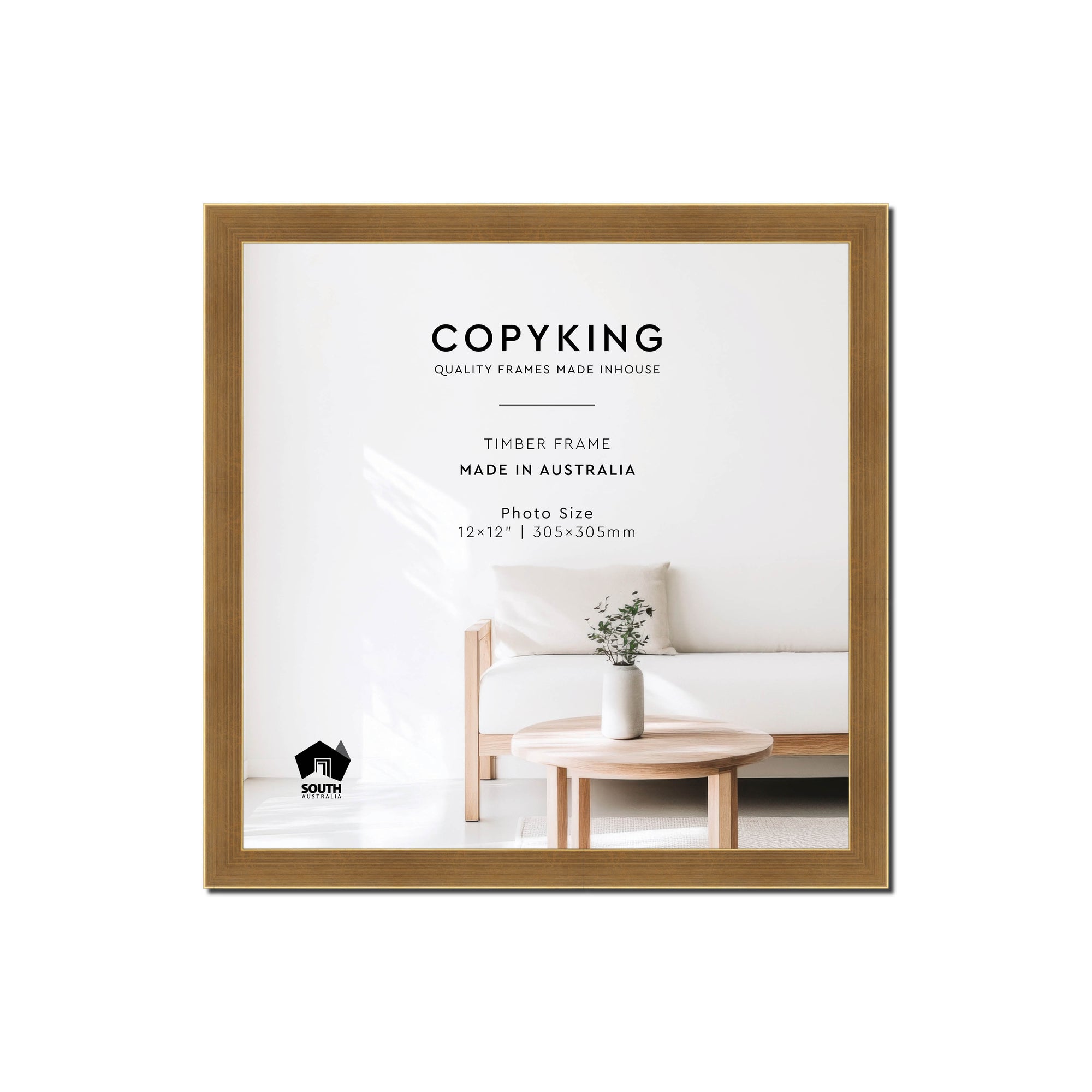 Gold 20mm Wood Square Photo Frame - 12" x 12" (305mm x 305mm)