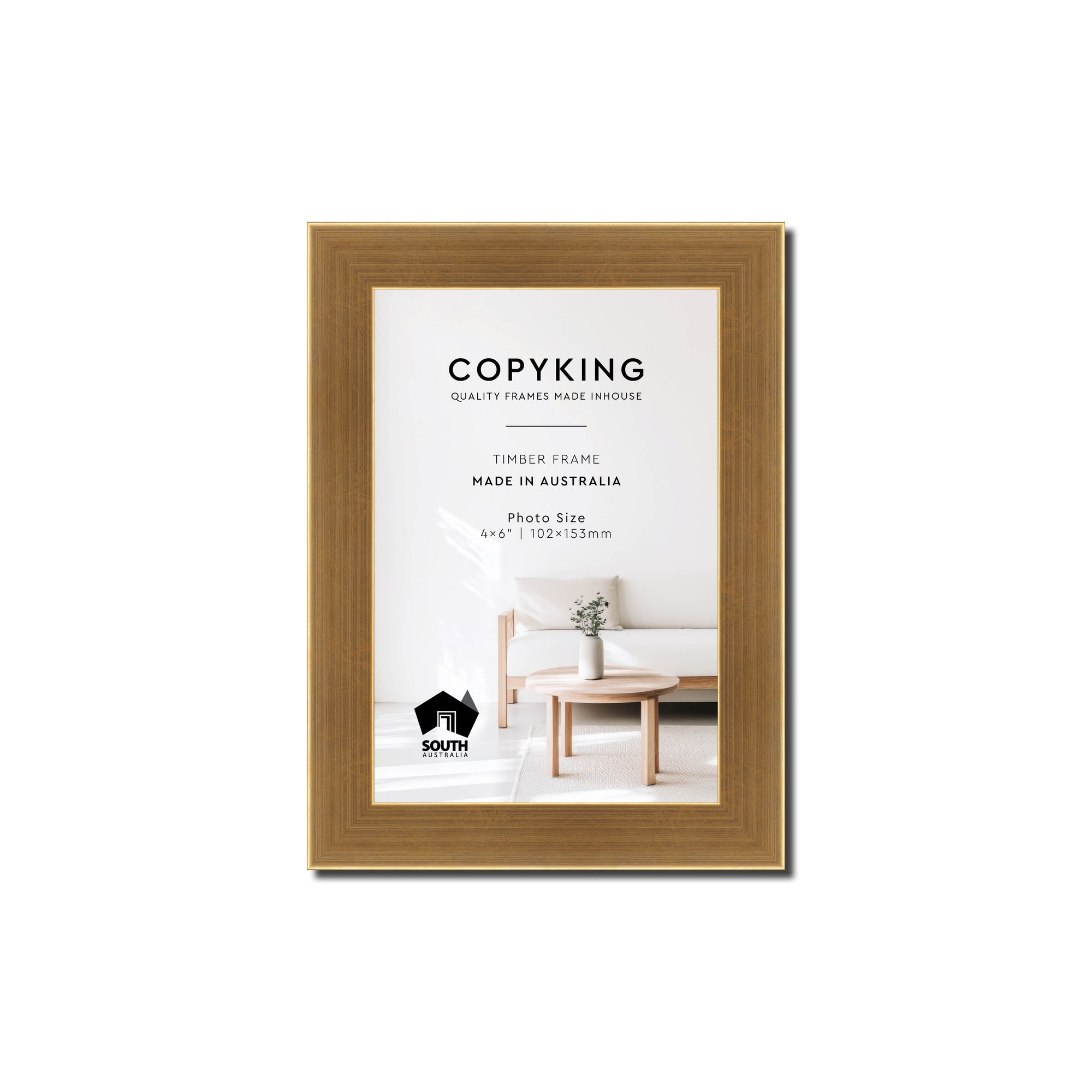Gold 20mm Wood Photo Frame - 4" x 6" (102mm x 153mm)