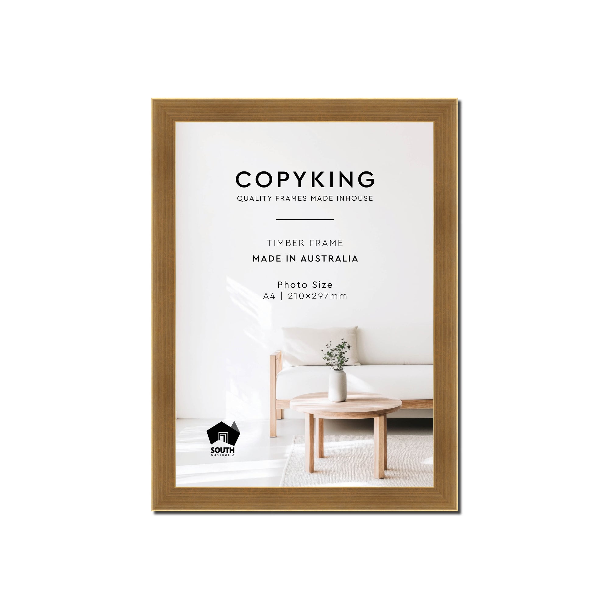 Gold 20mm Wood Poster Frame - A4 (210mm x 297mm)