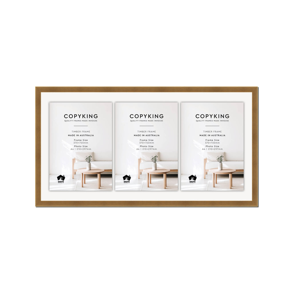 Gold 20mm Wood Certificate Frame - 370mm x 720mm - 3 Certificates (A4)