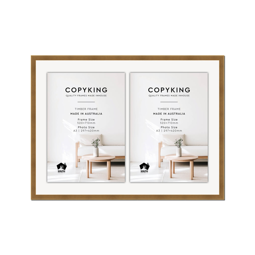 Gold 20mm Wood Certificate Frame - 520mm x 710mm - 2 Certificates (A3)
