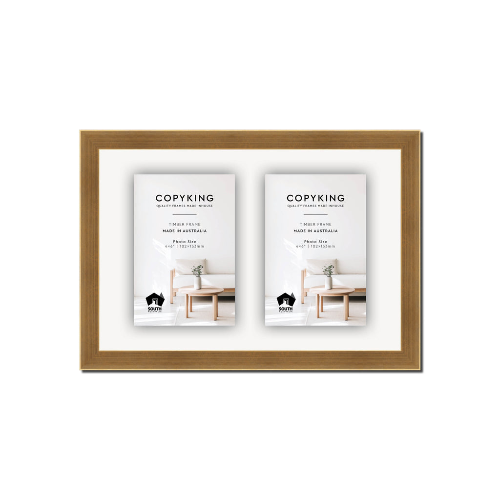 Gold 20mm Wood Collage Photo Frame - 8" x 12" - 2 Photos (4" x 6")