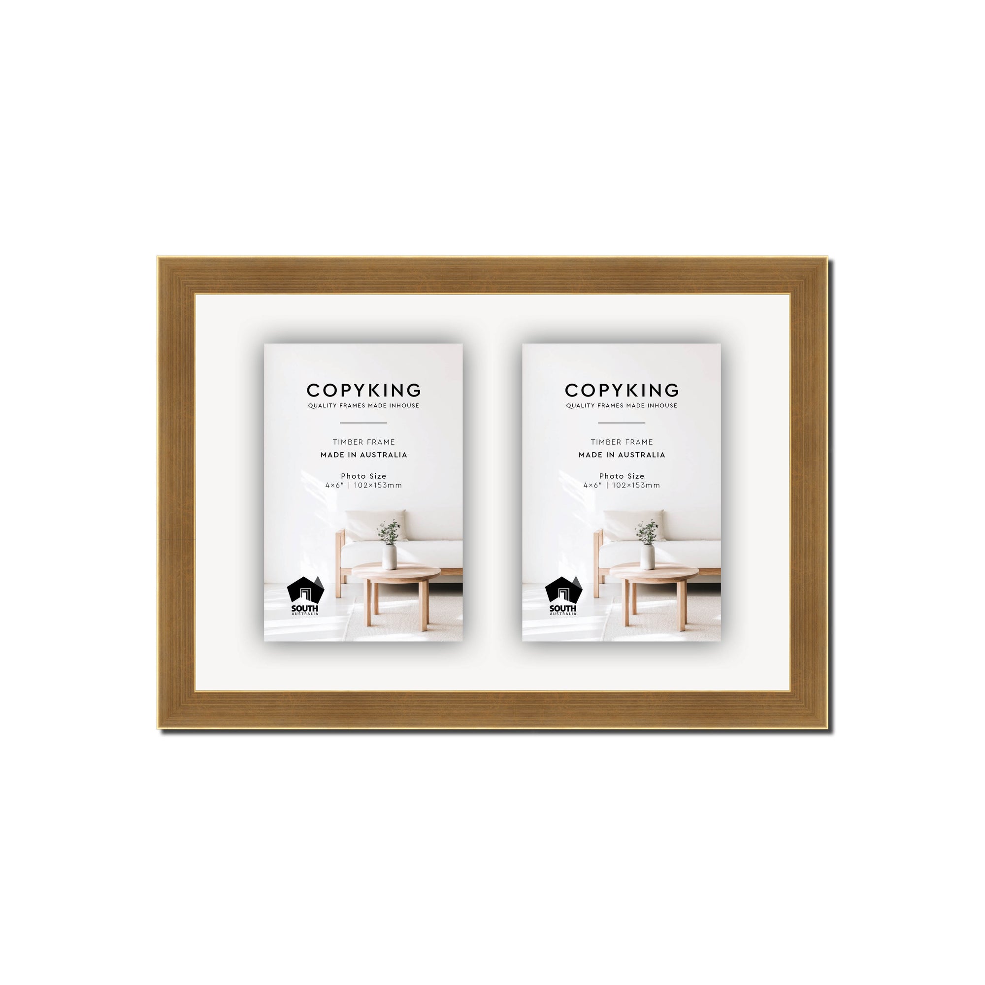 Gold 20mm Wood Collage Photo Frame - 8" x 12" - 2 Photos (4" x 6")