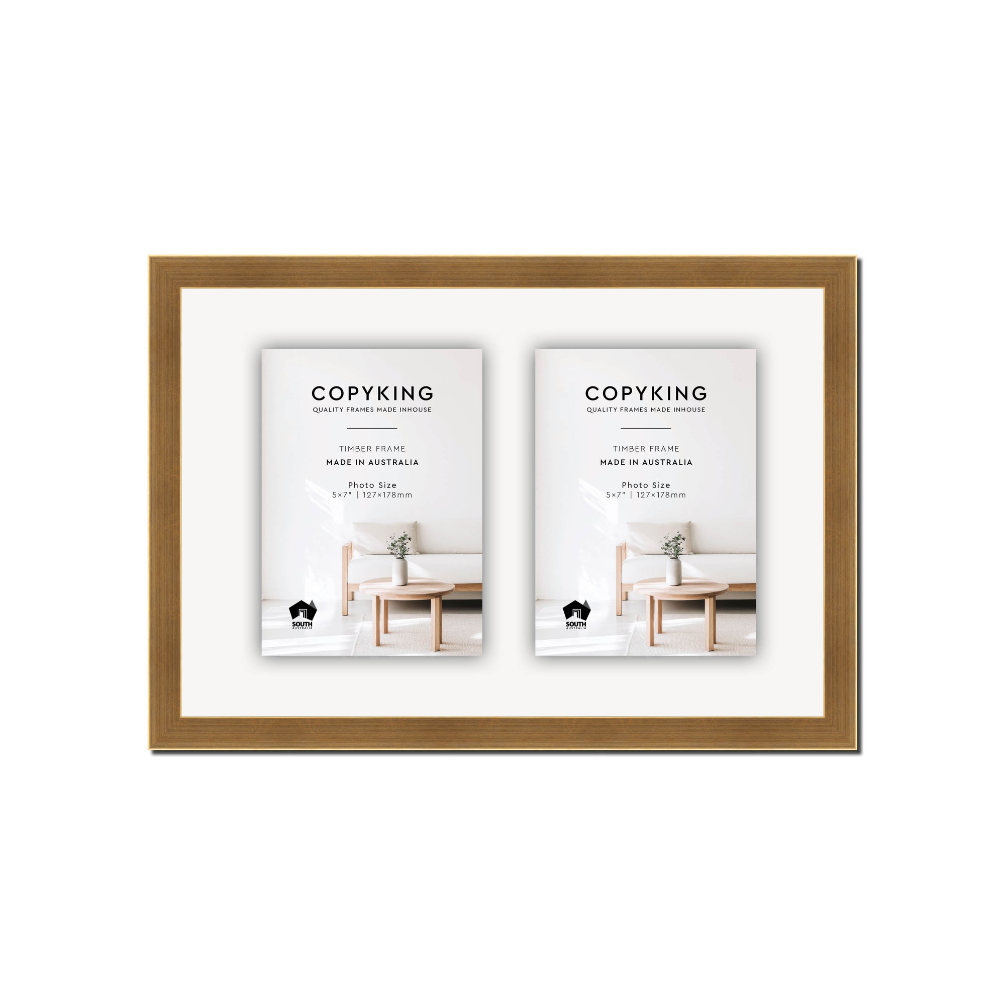 Gold 20mm Wood Collage Photo Frame - 10" x 15" - 2 Photos (5" x 7")