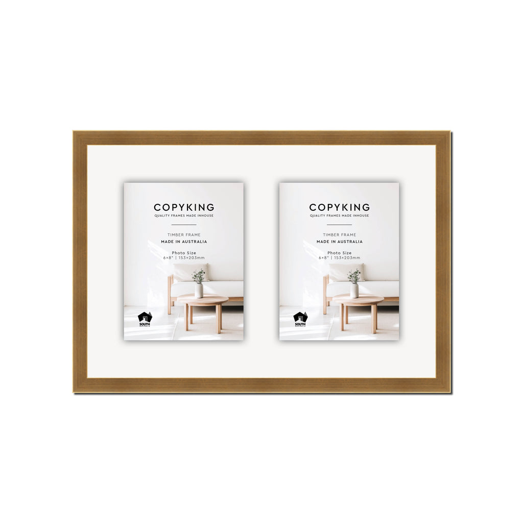 Gold 20mm Wood Collage Photo Frame - 12" x 18" - 2 Photos (6" x 8")