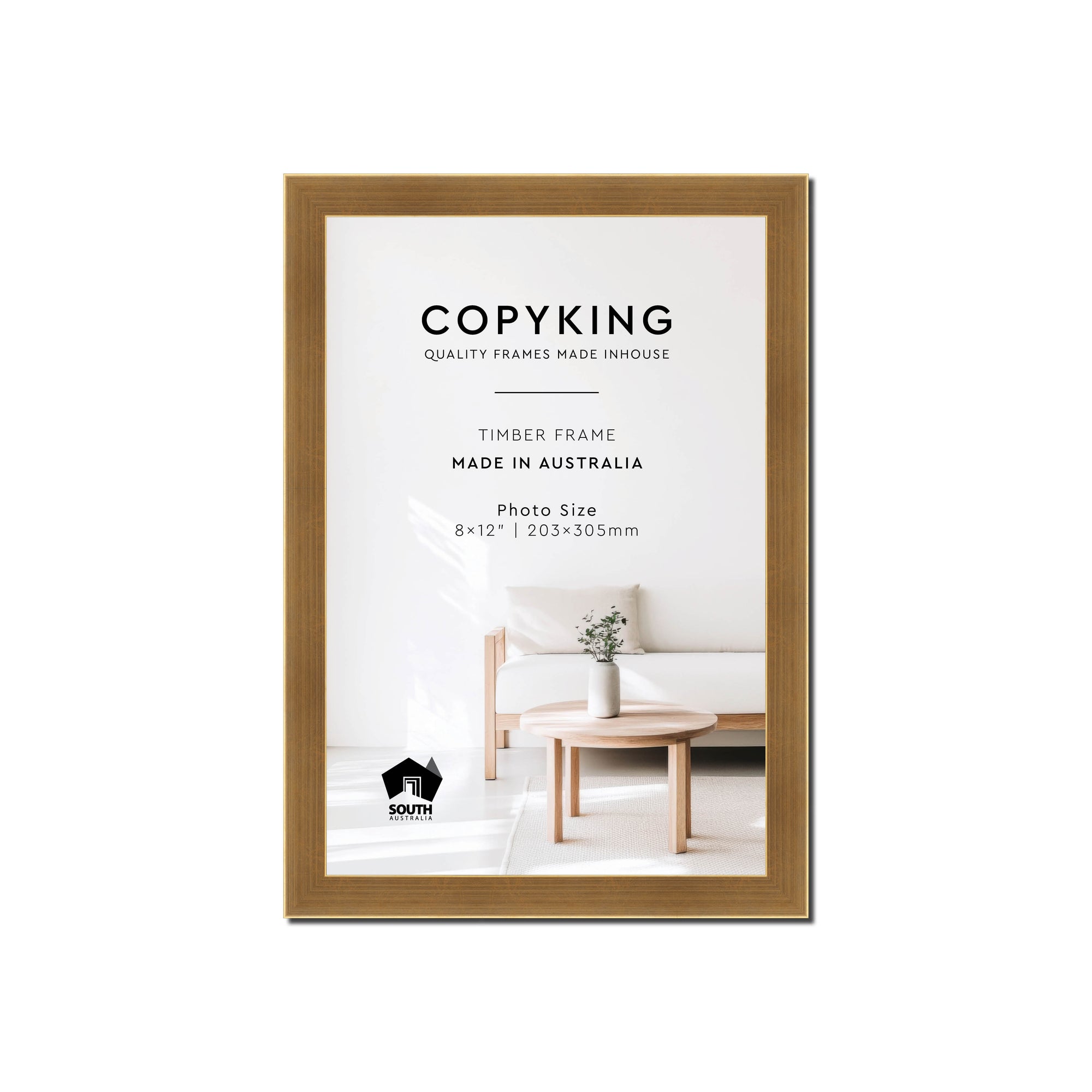Gold 20mm Wood Photo Frame - 8" x 12" (203mm x 305mm)