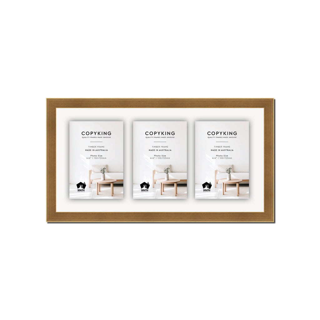 Gold 20mm Wood Collage Photo Frame - 8" x 16" - 3 Photos (4" x 6")