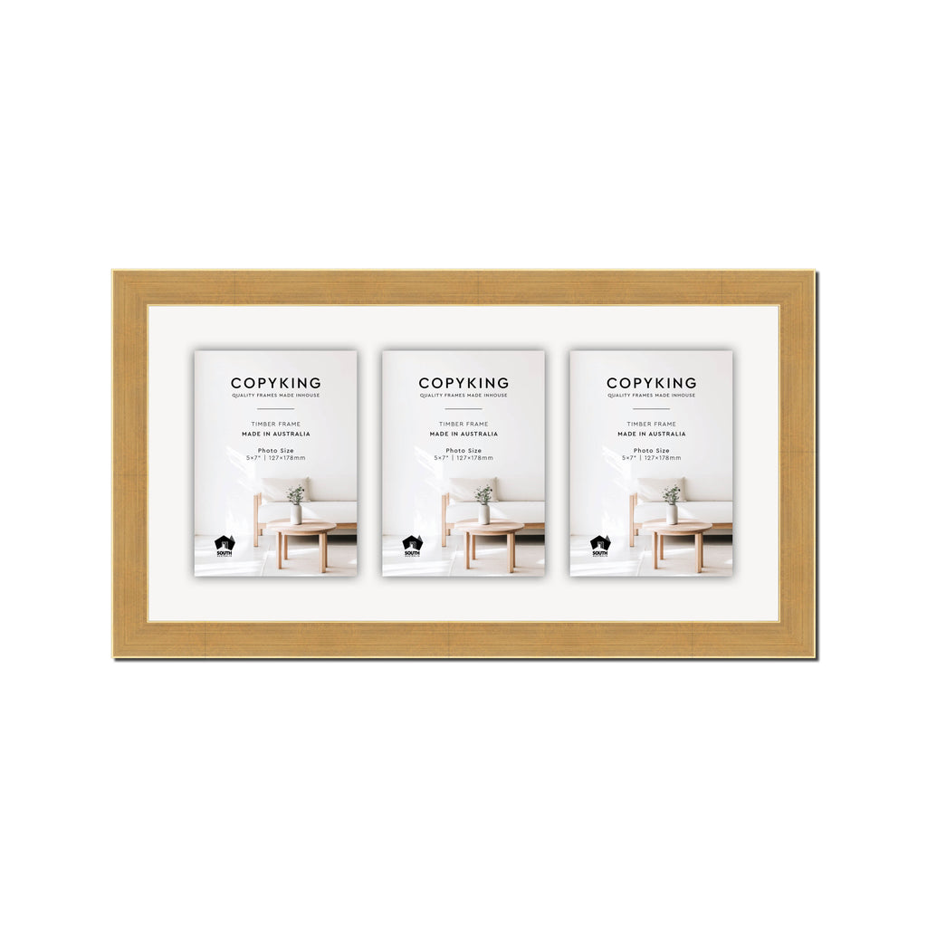 Gold 30mm Wood Collage Photo Frame - 10" x 20" - 3 Photos (5" x 7")